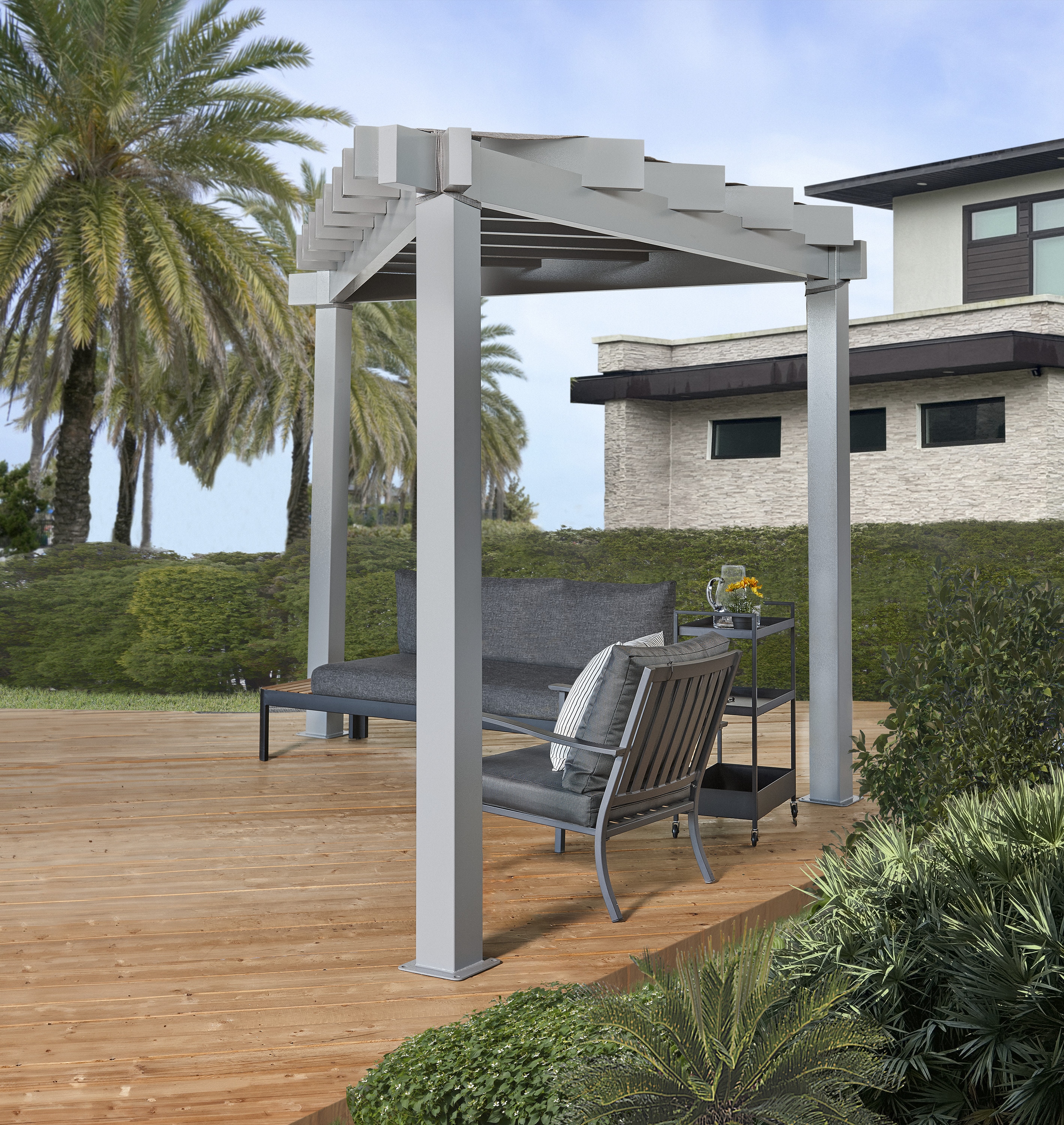 Sojag Lima 10-ft W x 10-ft L x 10-ft H Grey Metal Attached Pergola with ...