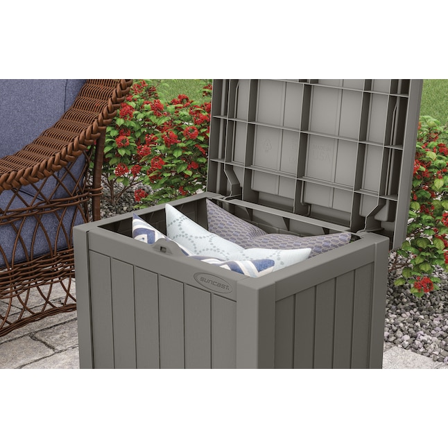 Suncast Gray Storage Bench In The, Suncast Outdoor Patio Bench Deck Box Storage Seat