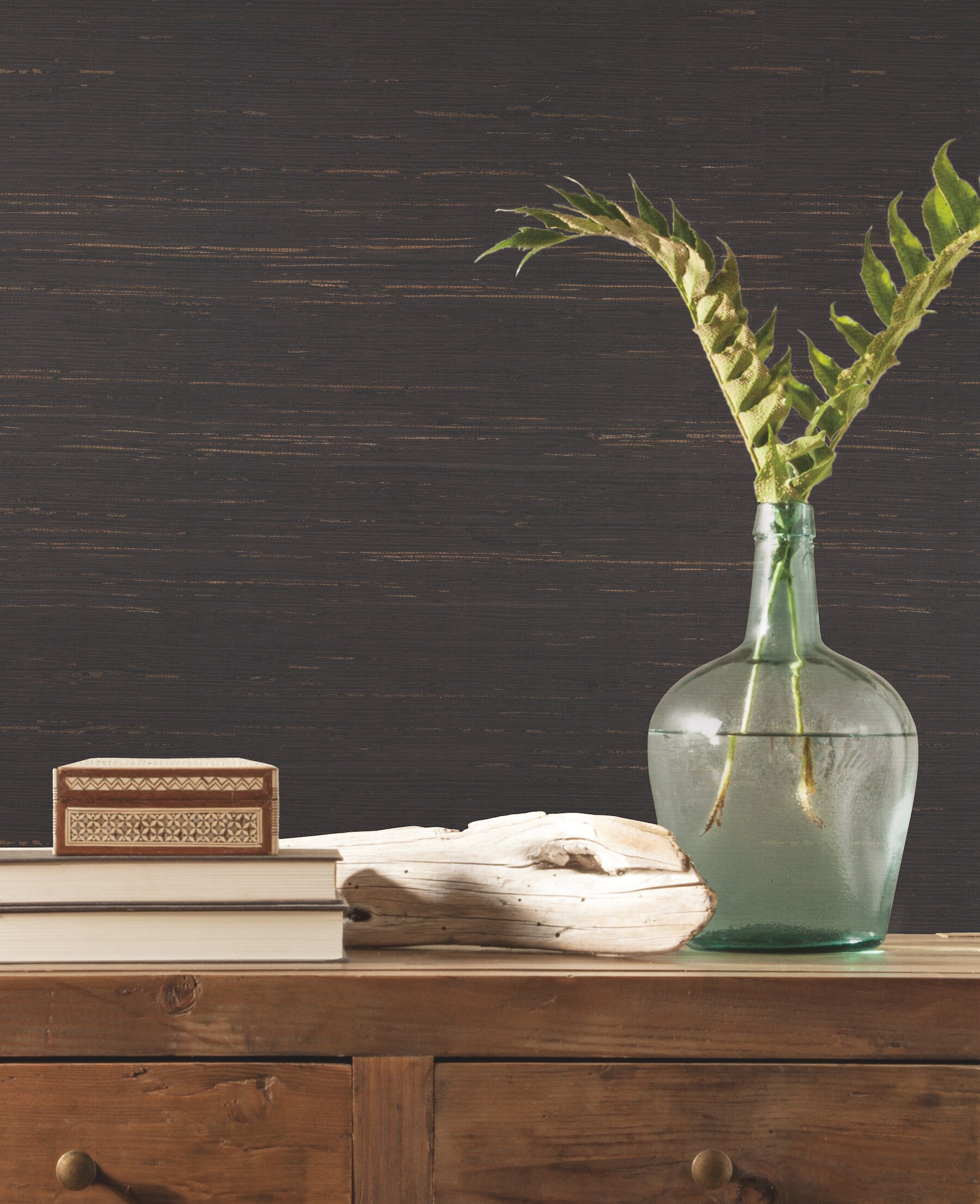 Charcoal Grasscloth Removable Washable Wallpaper Double Roll