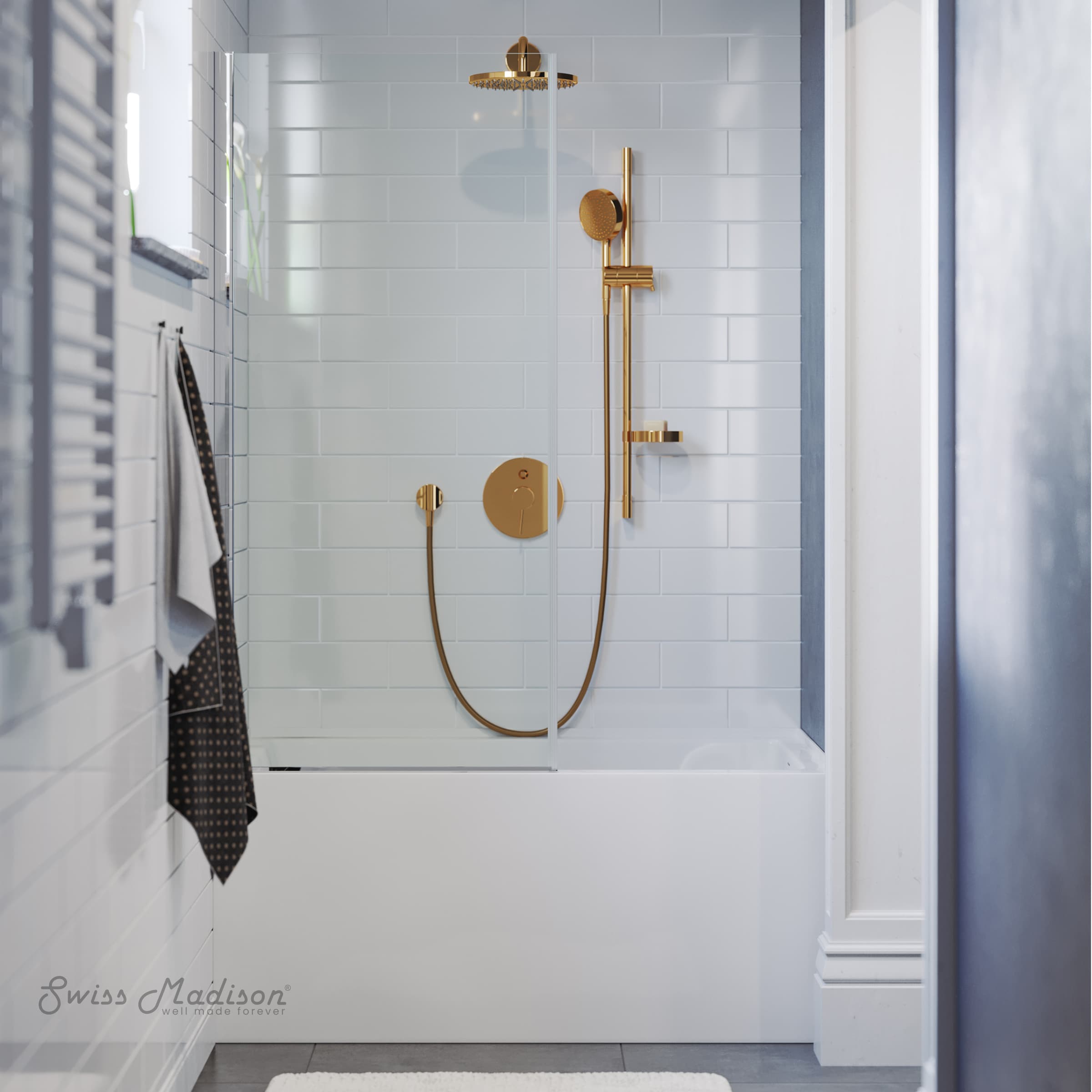 Swiss Madison SM-25-APLAU43GW Lausanne 32-in x 48-in Glossy White Acrylic Rectangle Alcove Soaking Bathtub with Drain ( Right Drain )