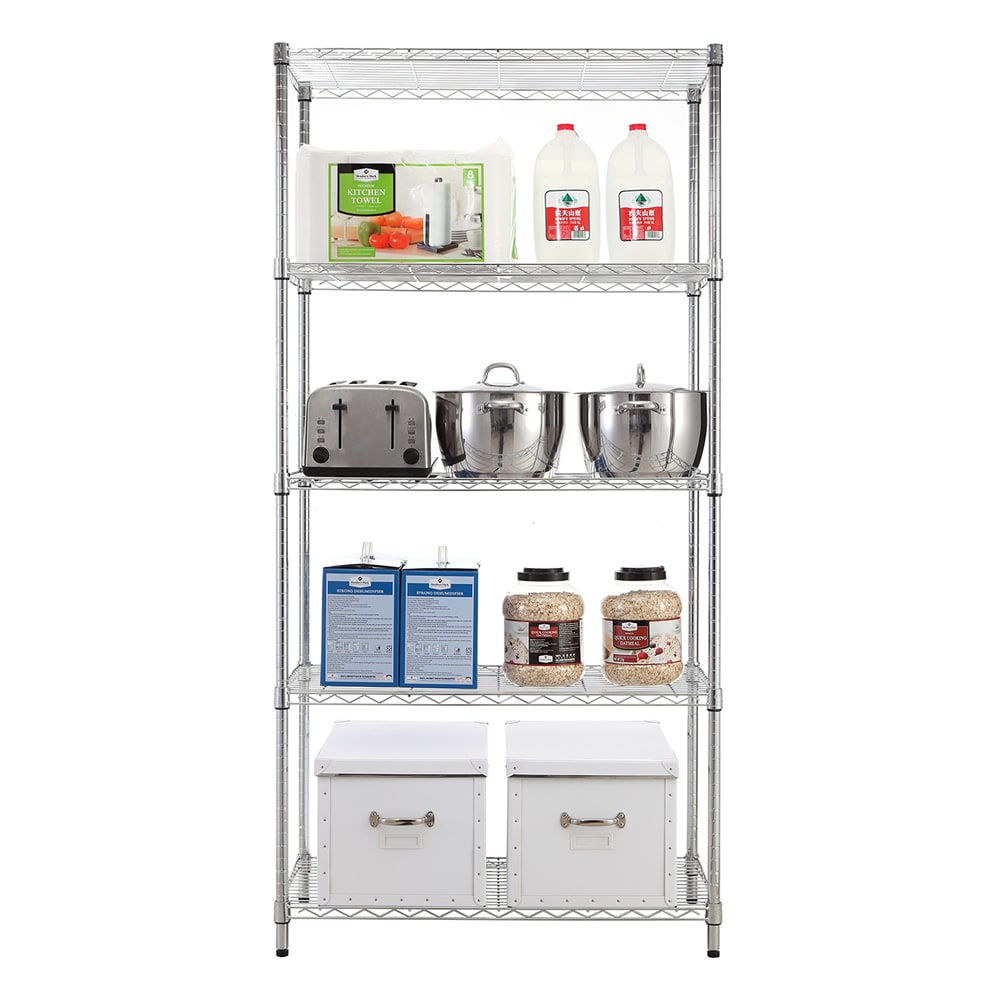 MZG E4590180OH501LB Steel Heavy Duty 5 -Tier Utility shelving unit ( 36-in W x 18-in D x 72-in H ) ( Chrome , ( 350-lb lbs. Capacity Per Shelf )
