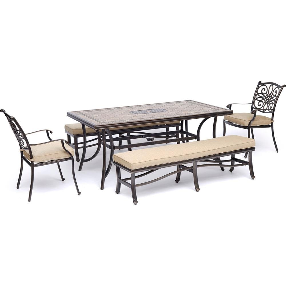 Hanover MONDN5PCBN-TAN Monaco 5-Piece Bronze Patio Dining Set with Tan Cushions