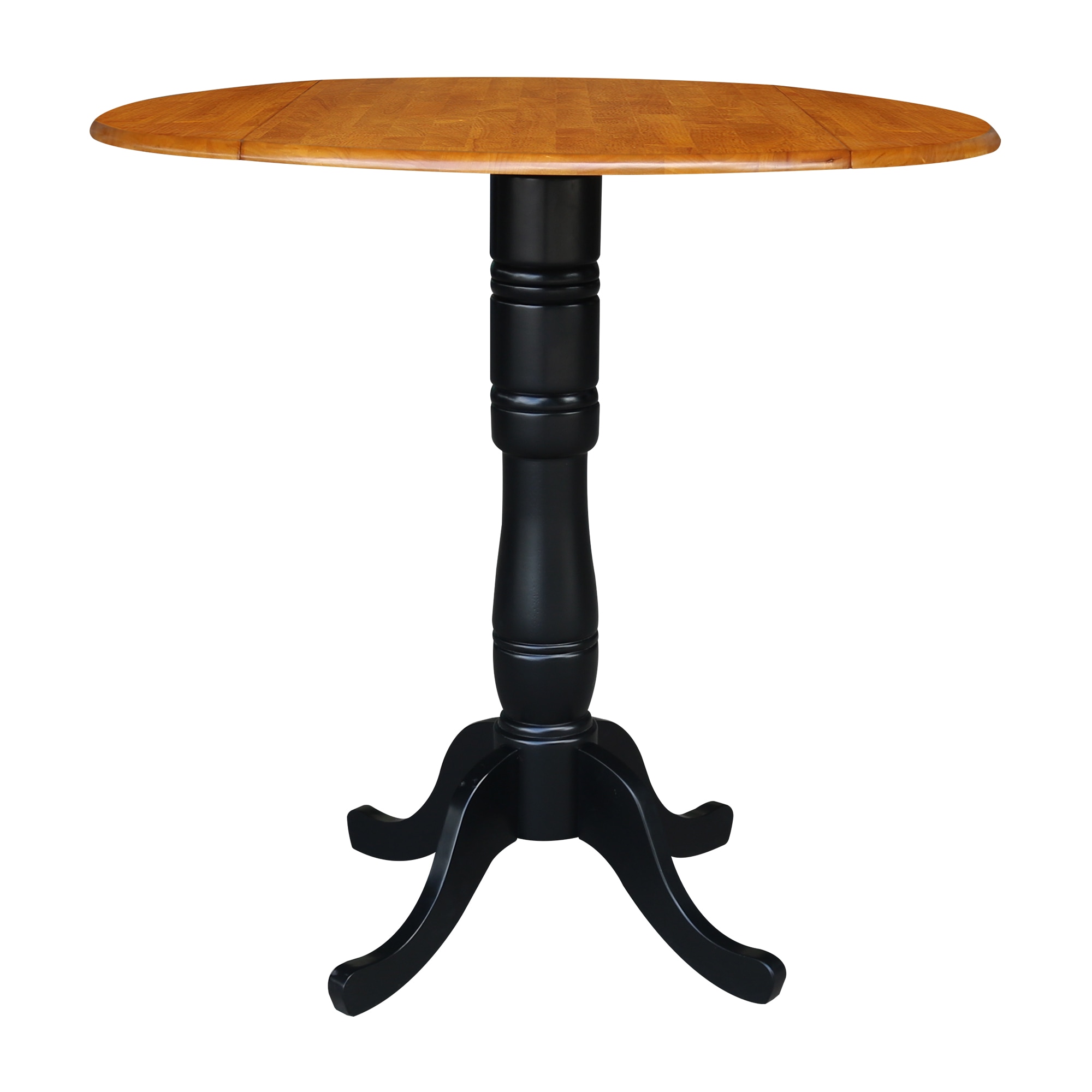 International Concepts K57-42DPT-6B-2 Black/Cherry Round Traditional Extending Drop leaf Bar Table, Wood with Black Wood Pedestal Base 42-in L x 41.5-in H