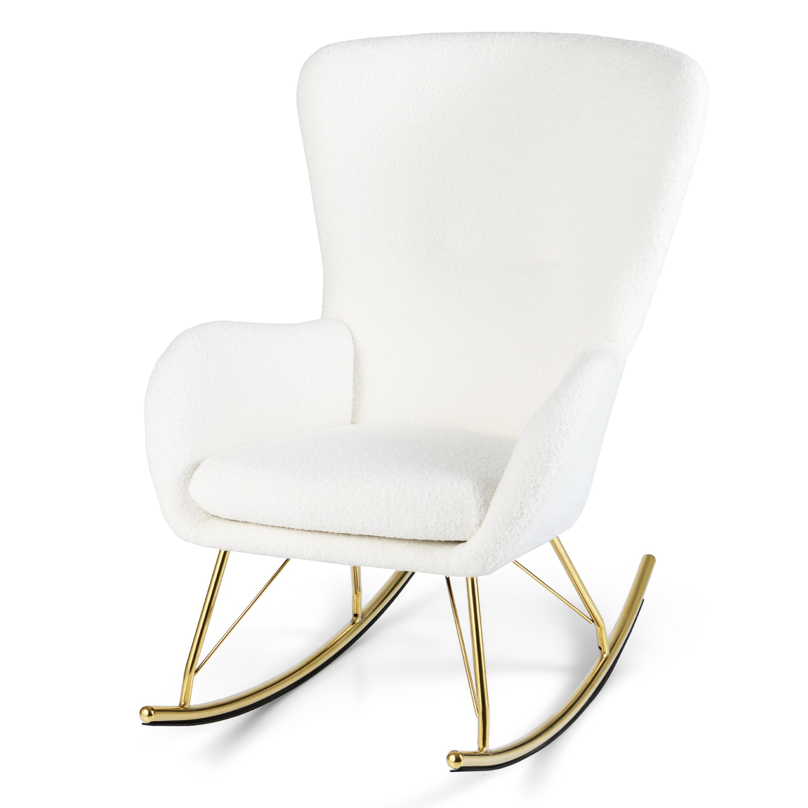 Slickblue Single White Teddy Fleece Rocking Chair with Golden Metal Frame for Nursery Living Room or Bedroom