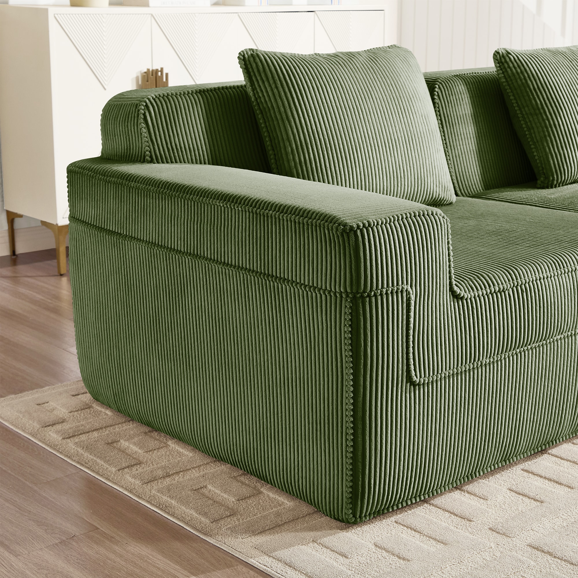 Arczorix Green Modular 3-Seat Corduroy Boneless Sectional Sofa with 2 ...