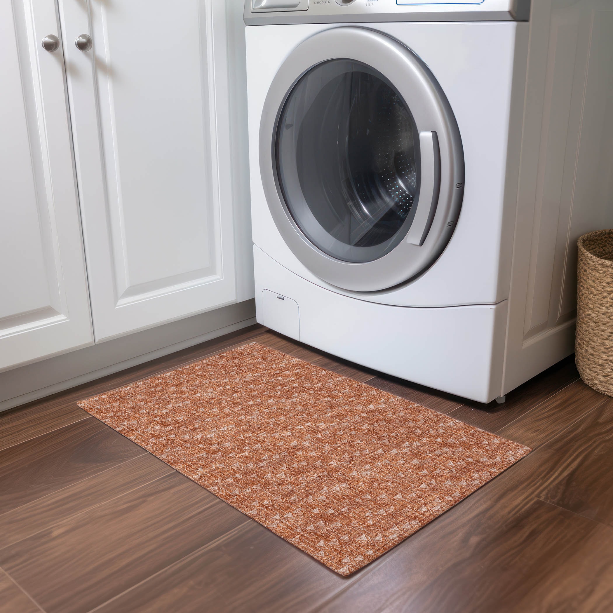 Terracotta Geometric Synthetic Washable Rectangular Rug