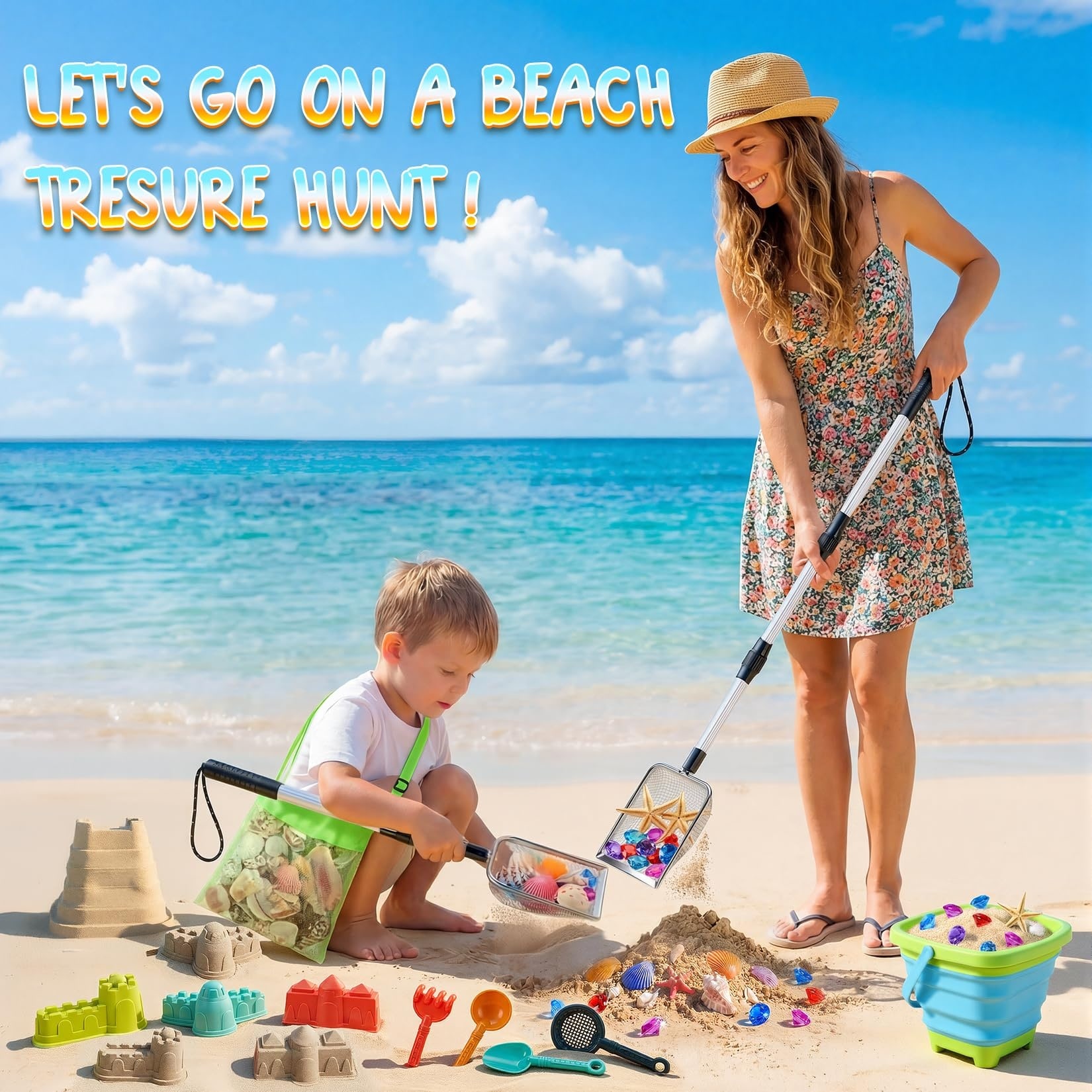Afoxsos 25 Piece Beach Sand Toys Set Adjustable Shark Tooth Sifter
