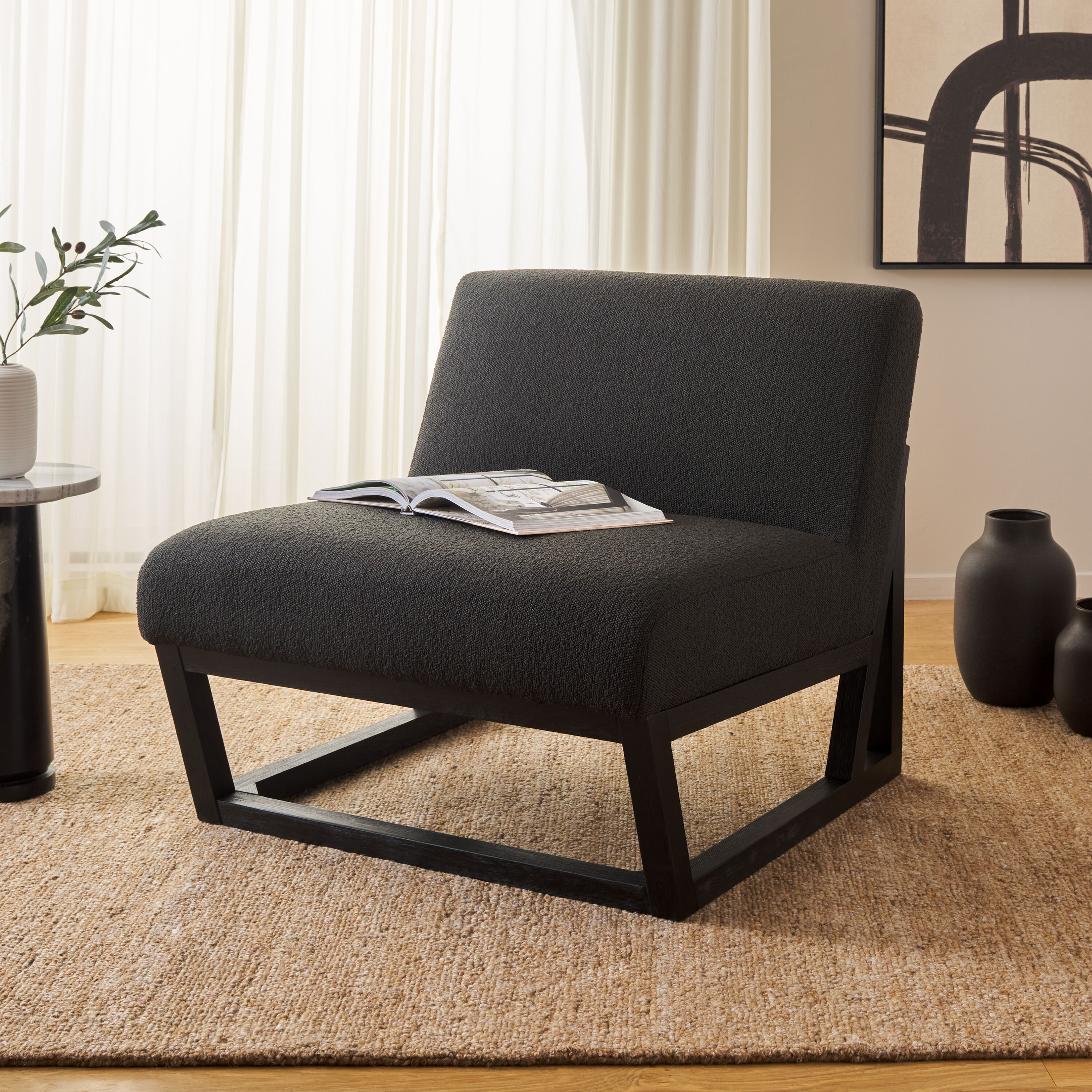 Safavieh Kinsey 29.53-in W Scandinavian Black Boucle Slipper Chair