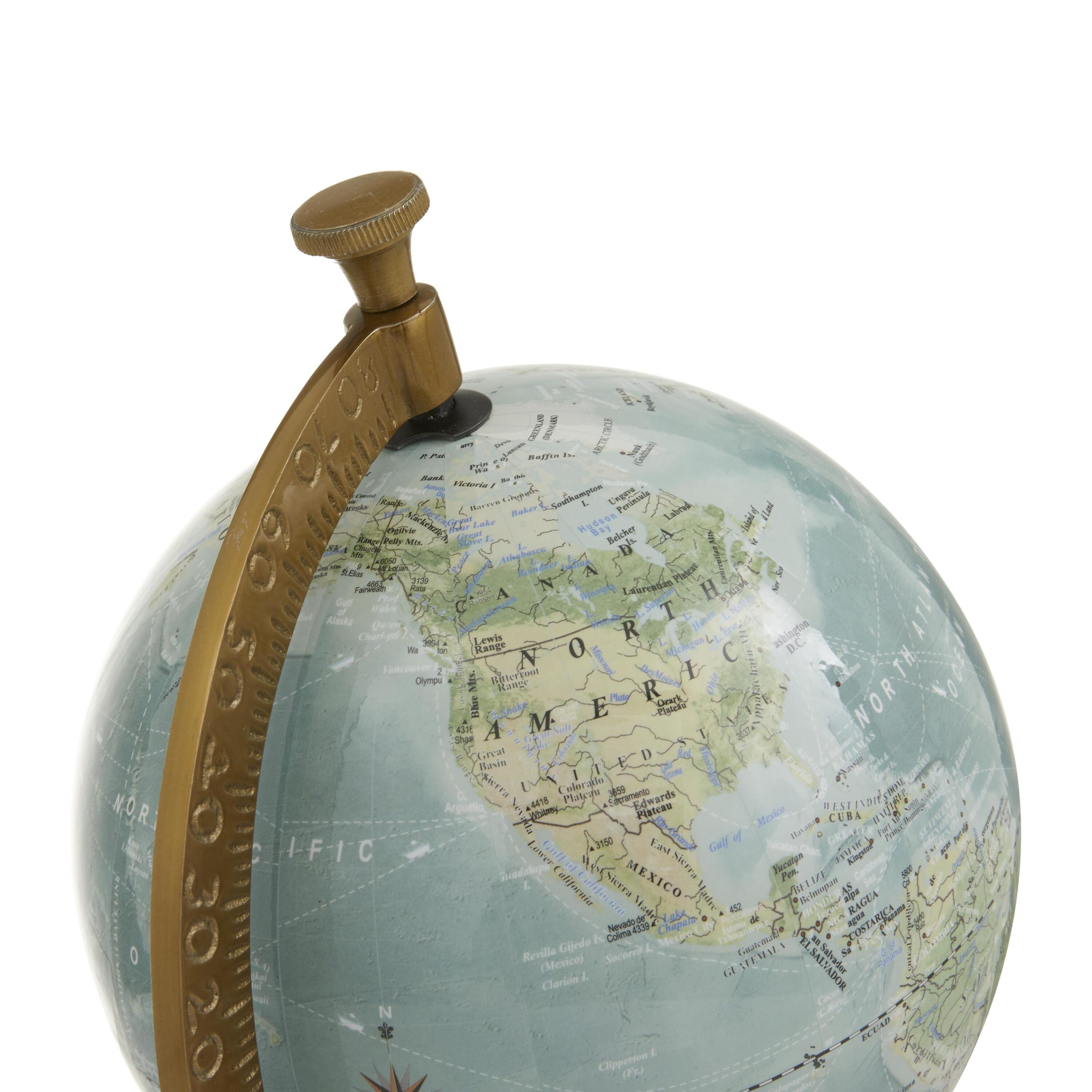 16" Blue and Green Globe with Marble and Wood Base