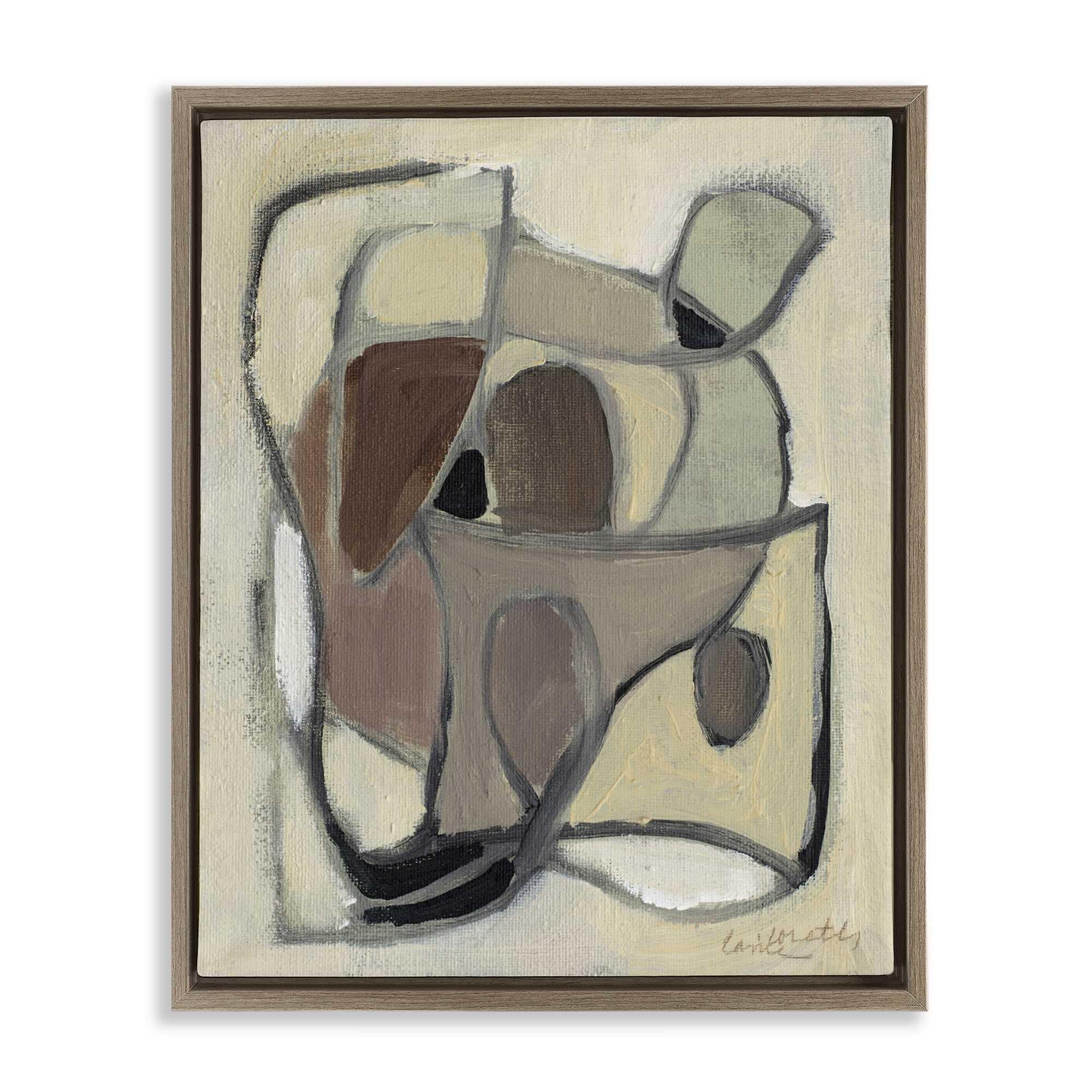 Stupell Industries BT-278-FFE-16X20 Rustic Curved Shapes Abstract Brown Framed Floater Canvas Wall Art By Lanie Loreth  17 x 21