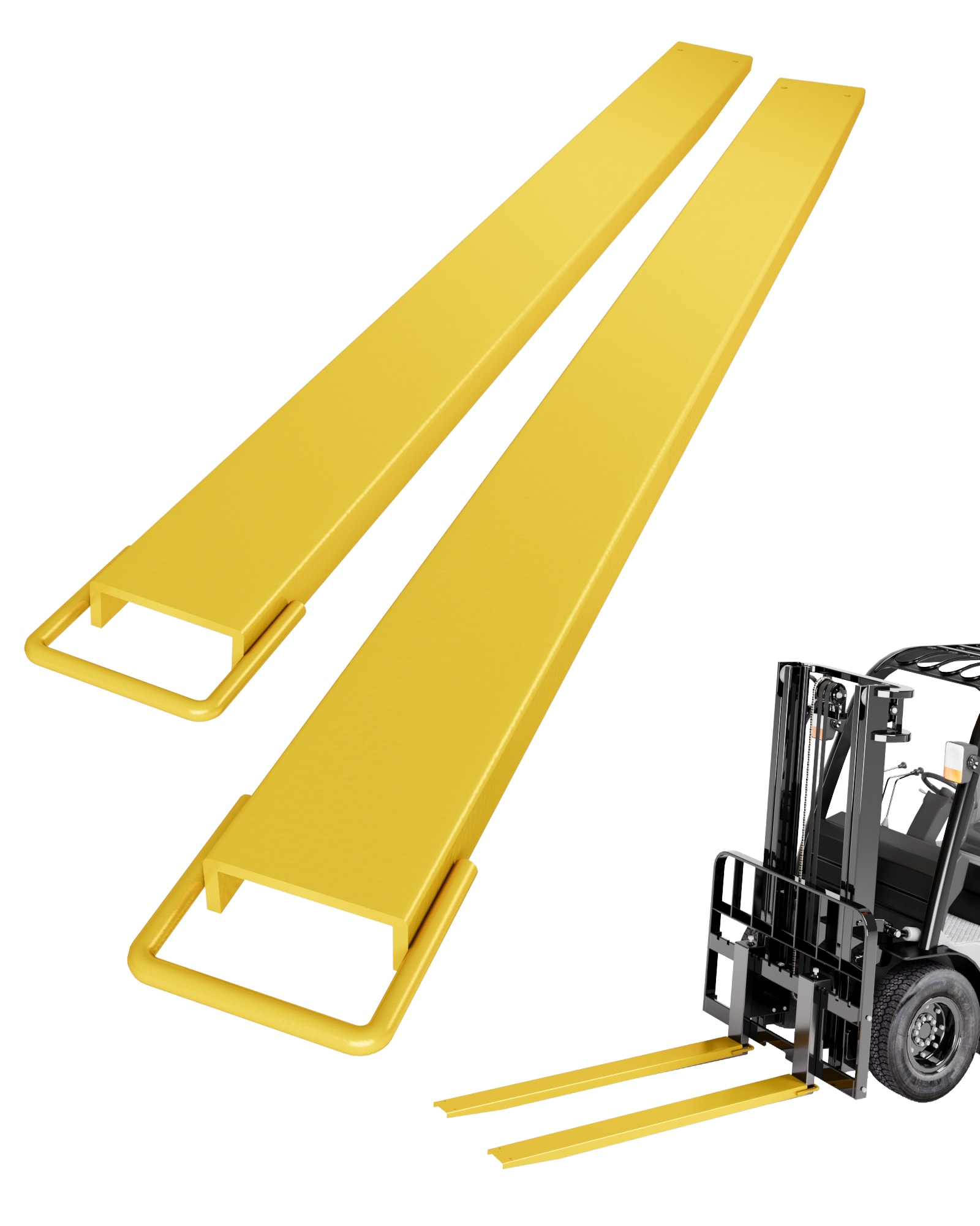 IdealHouse 84 Inch Heavy Duty Steel Fork Extensions/ 4600 LBS Capacity Slip-On Pair/ 5.5in Width for Forklift Pallet Jack and Skid Steer - Yellow