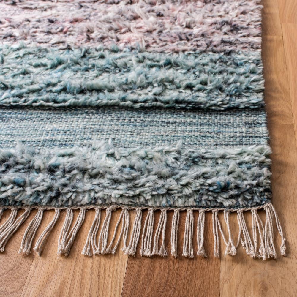 Handmade Blue and Pink Wool Shag Rug 4' x 6'