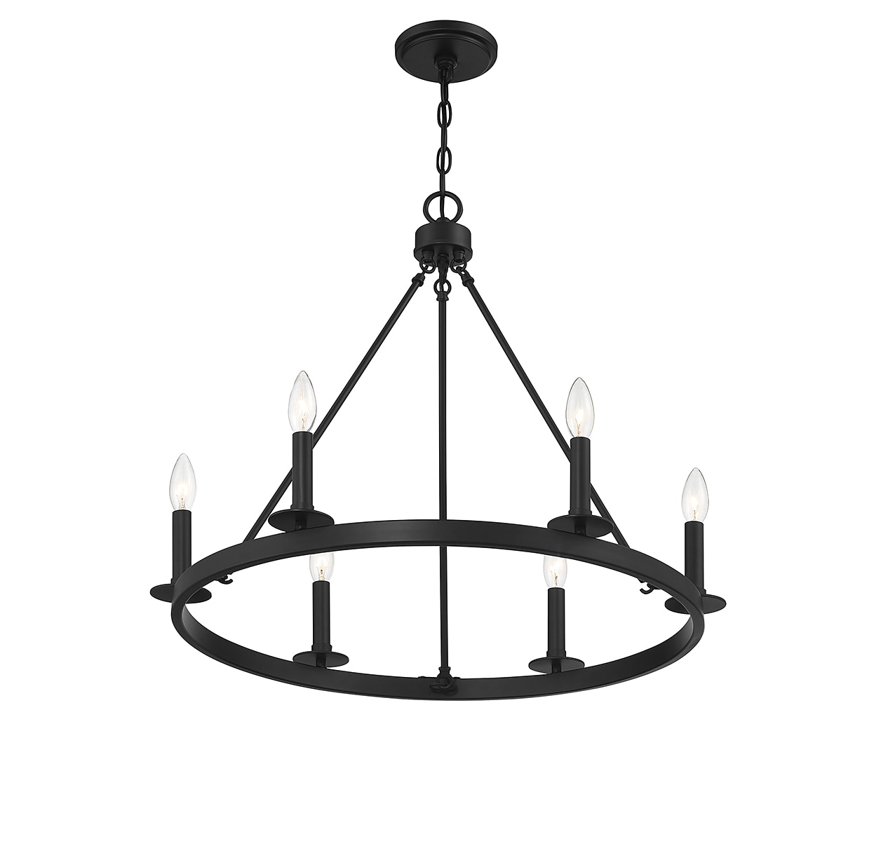 Elegant Matte Black 6-Light Wagon Wheel Chandelier
