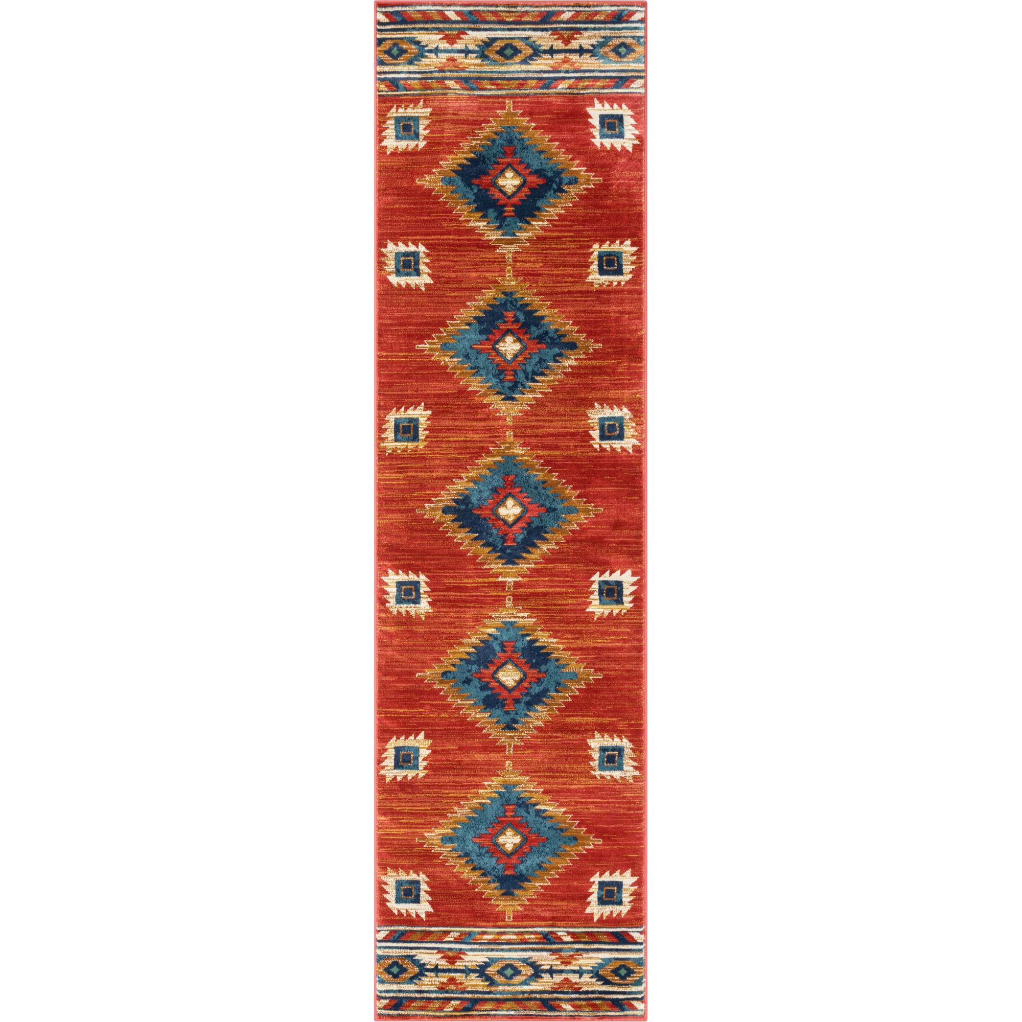 Well Woven 2 x 10 Frieze Crimson Indoor Southwestern Runner Rug in