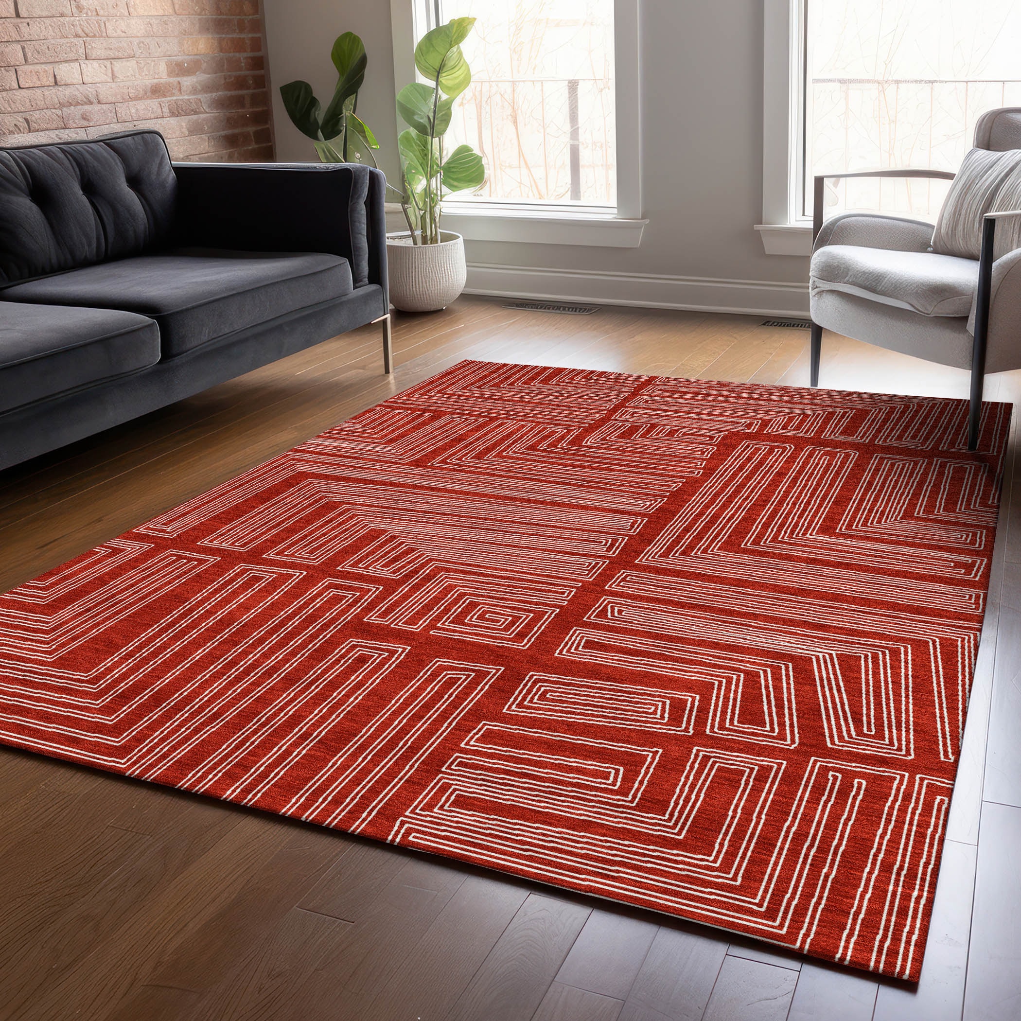 Addison Rugs ACN1045RD3X5 Chantille ACN1045RD 3 x 5 (ft) Polyester Red Rectangular Indoor/Outdoor Geometric Machine washable Area rug