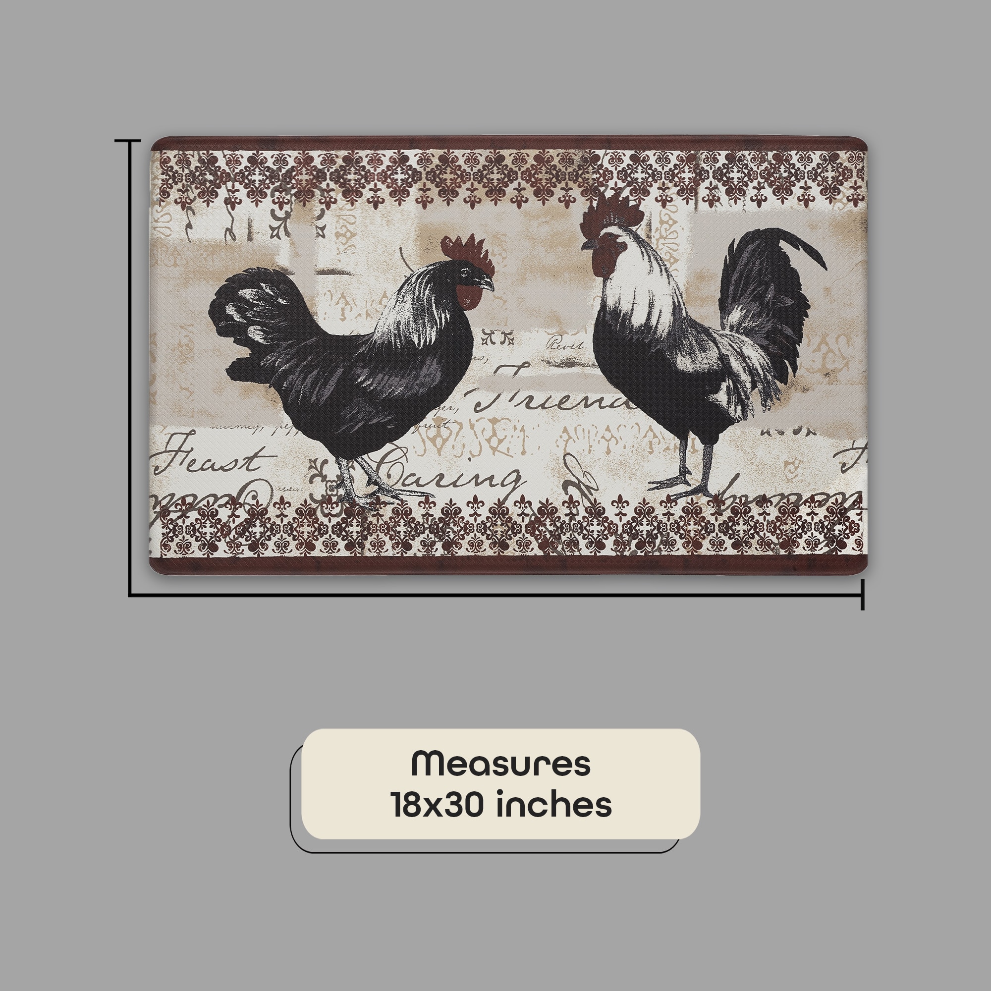 Rooster Design Beige and Brown Memory Foam Anti-Fatigue Kitchen Mat