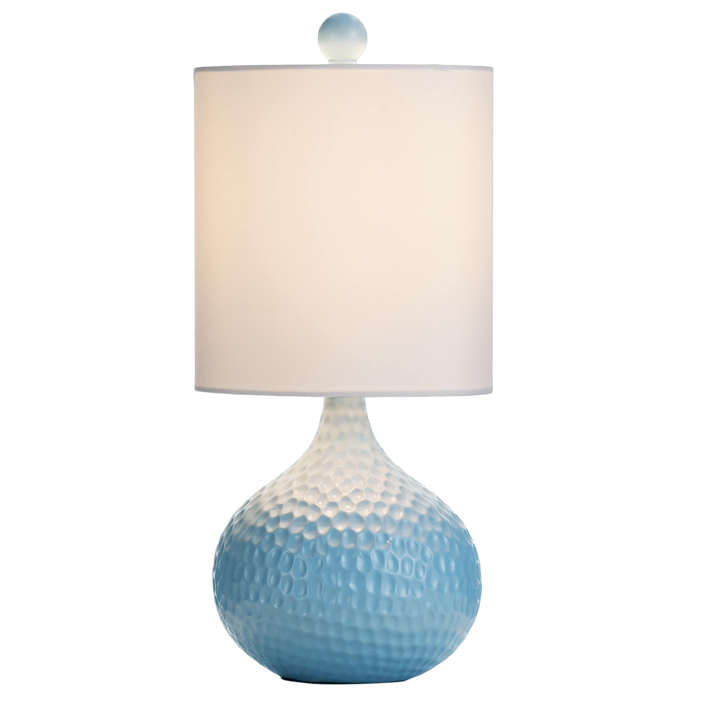 Blue Ceramic Table Lamp with White Hardback Shade