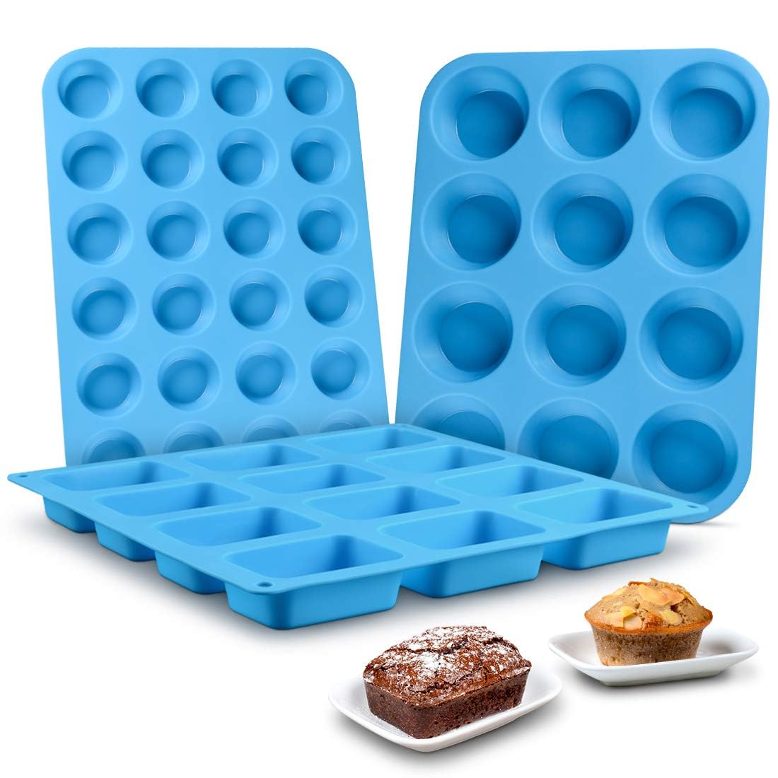 DHMHD  Silicone Muffin Pan Set Mini Loaf Pan and Cupcake Pan Food Grade Flexible Nonstick Bakeware 3 Piece Set durable home and garden accessory