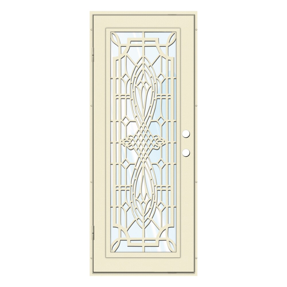 TITAN Premium Aluminum Security Door 30-in x 80-in Beige Aluminum Surface Mount Right-Hand Outswing Security Door Tempered Glass in White -  3S3028CL2BGGLA