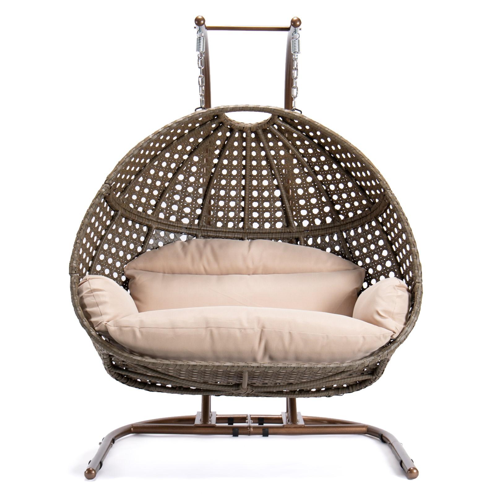 Bayfeve Brown Wicker Hanging Double-Seat Swing Chair with Stand and Beige  Cushion in the Hammocks department at Lowes.com