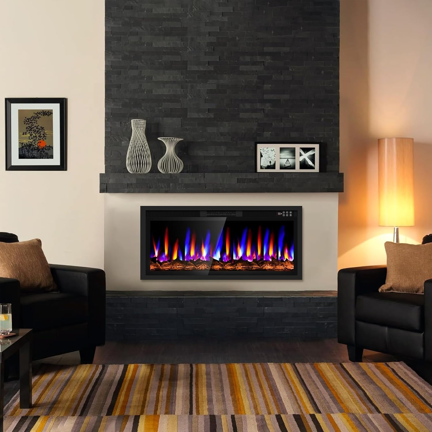 EdenDirect 42-in W x 13.8-in H Black Electric Fireplace Insert in the