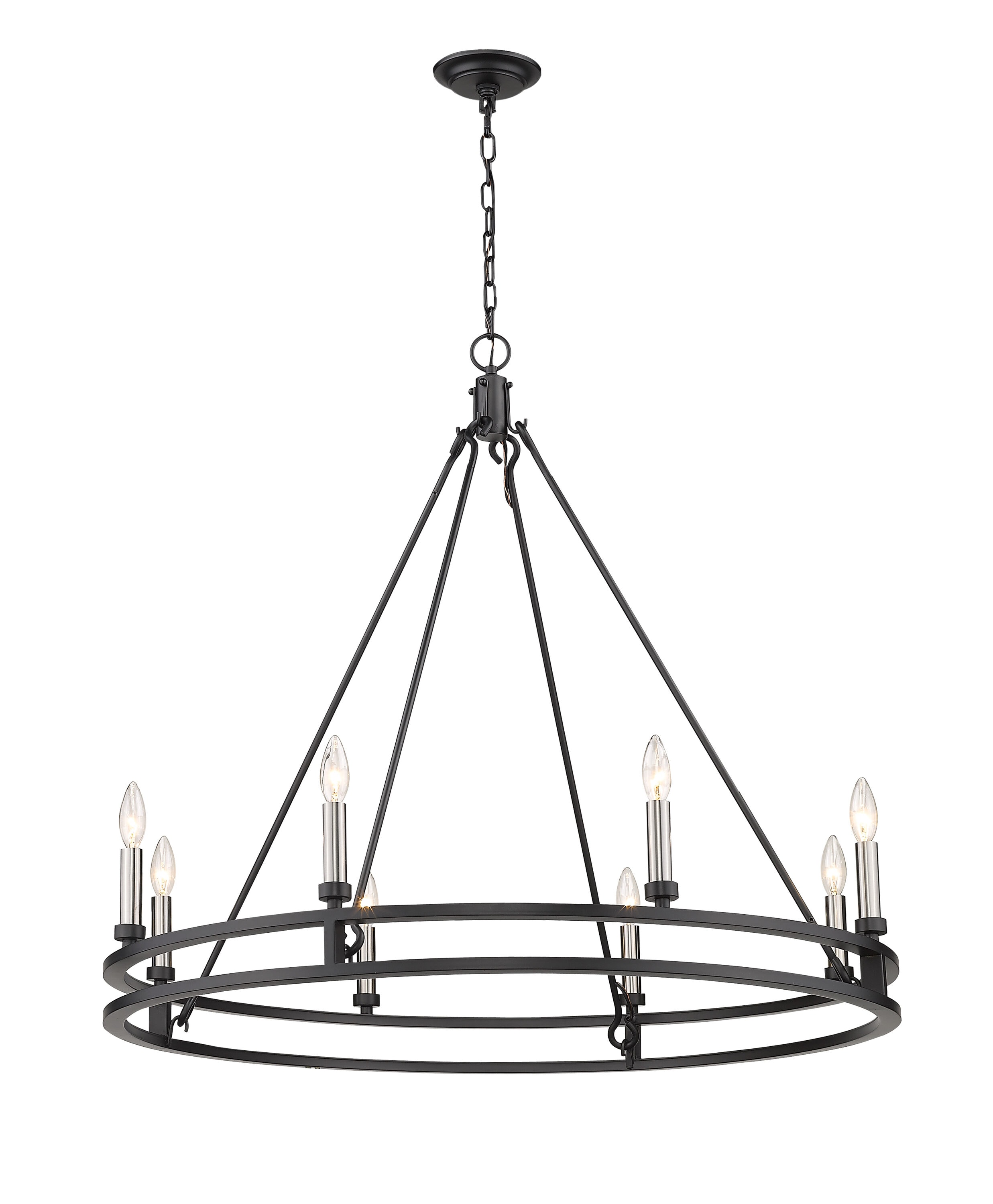 Dennison Circular Matte Black 8-Light Geometric Candle Chandelier