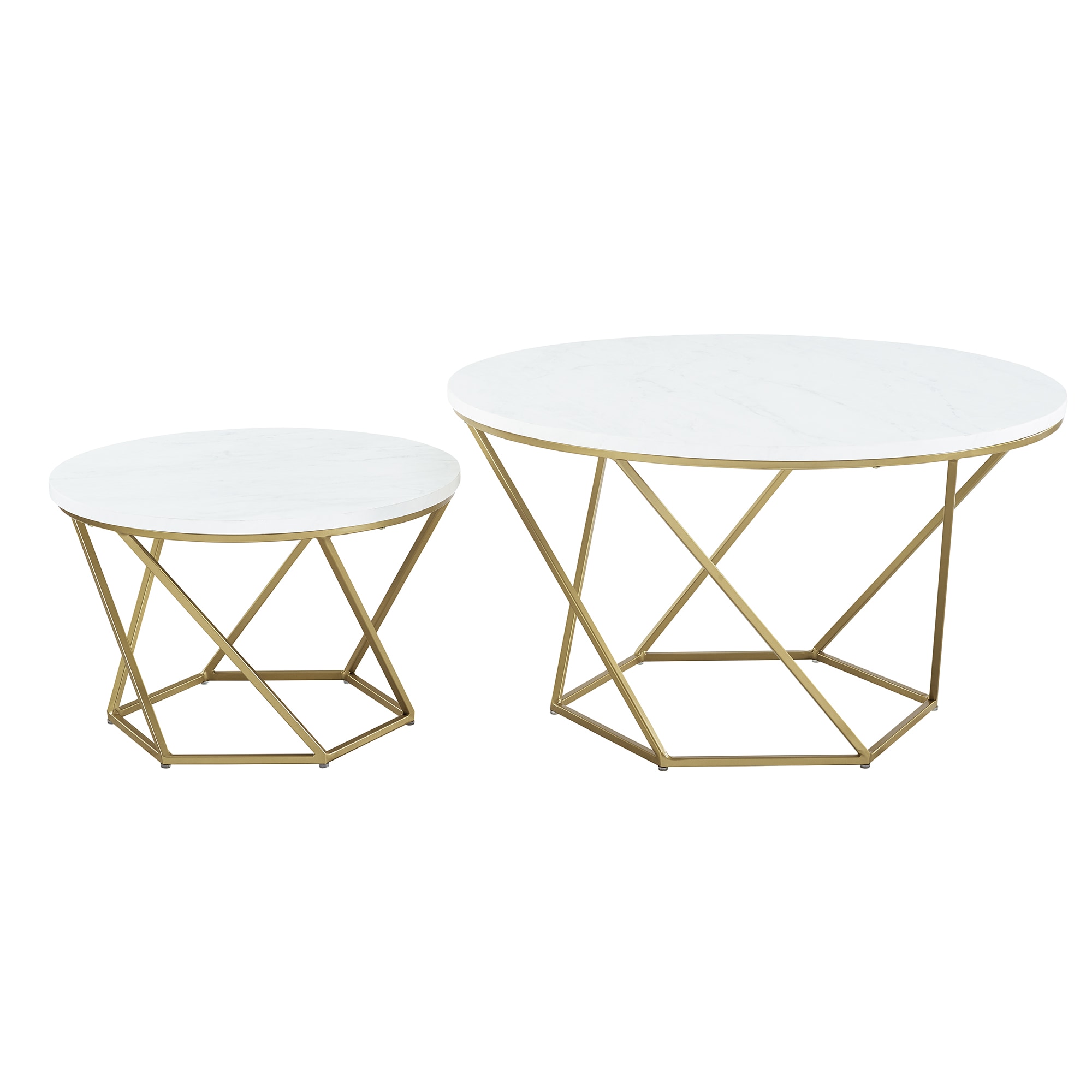 Walker Edison LWF28CLRGMG 2-Piece Modern Faux White Marble Accent Table Set