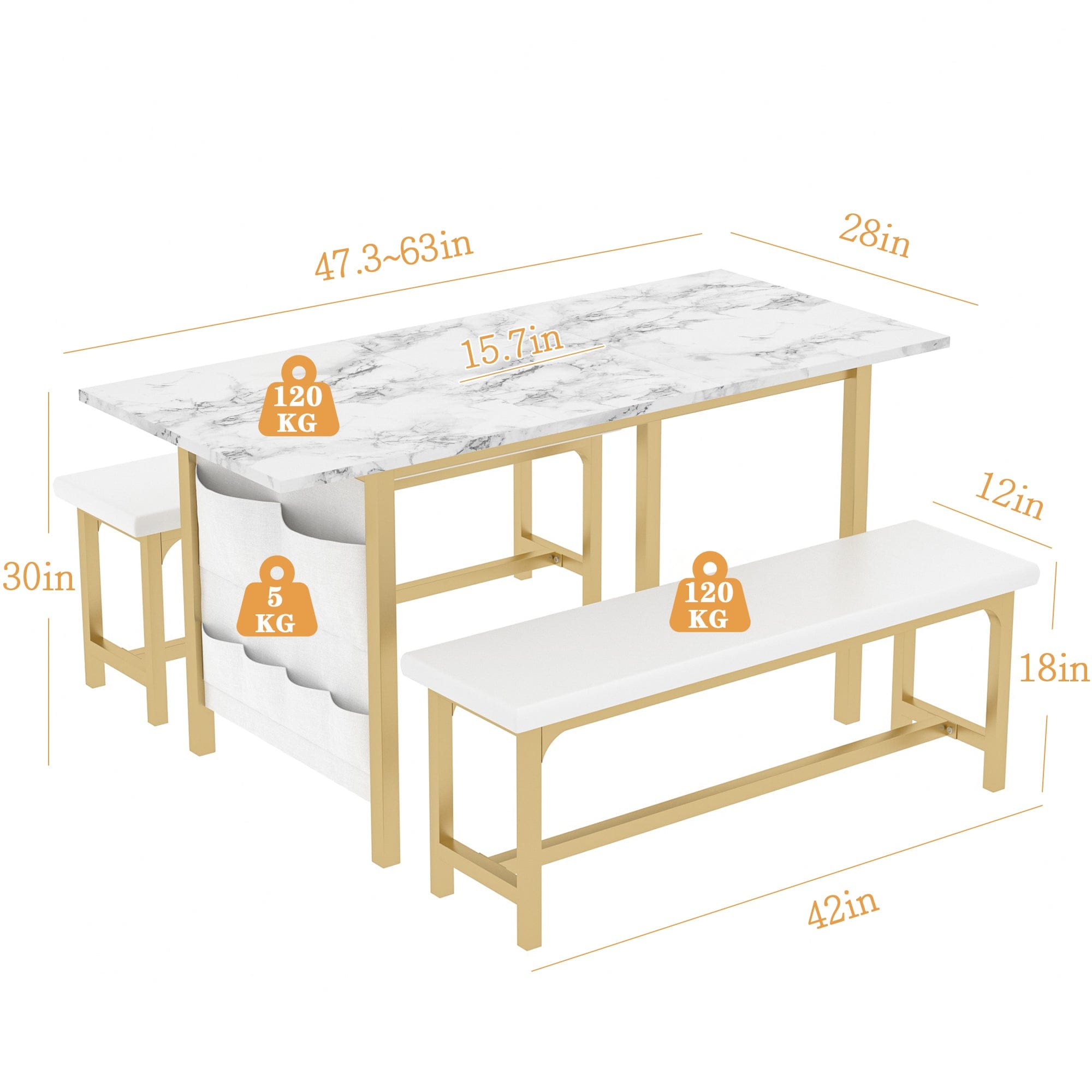 Vecelo LOE-TC17-WHT Dining-Sets - View #3