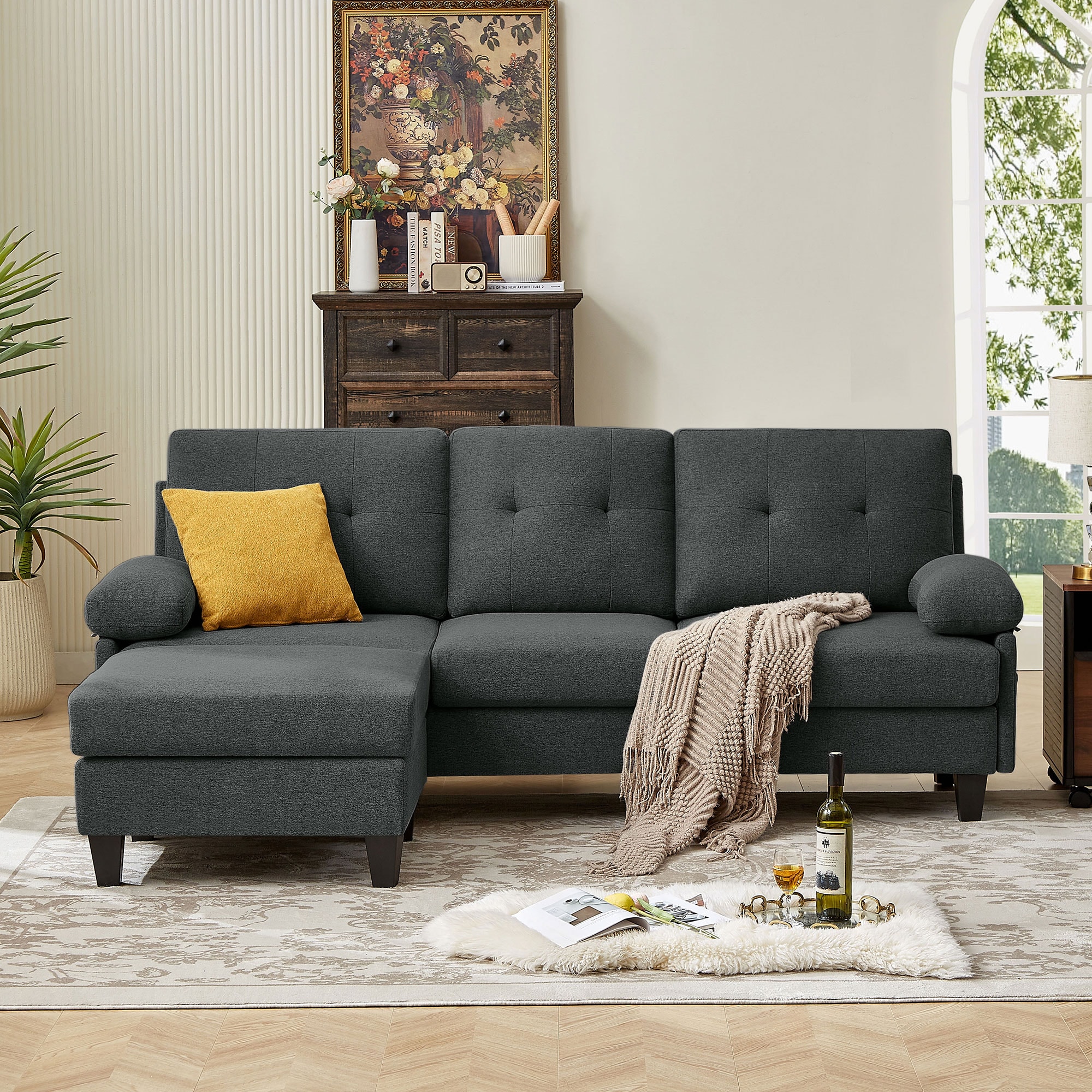Jarenie YMX08 86.22 Casual Dark Grey Linen 4 -seater Sectional