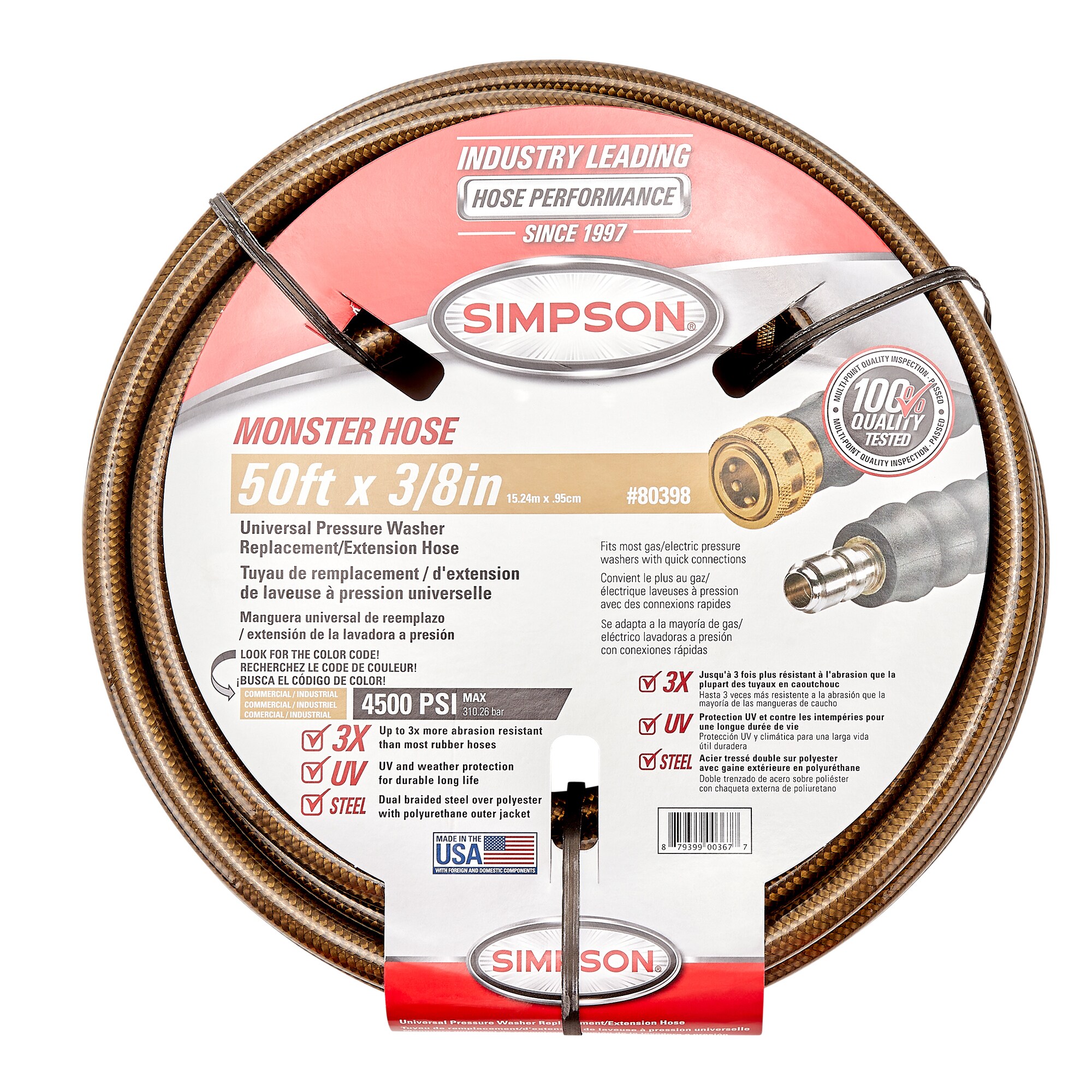 SIMPSON Monster Hose 3/8-in x 50-ft , up to 4500-PSI Pressure Washer Hose