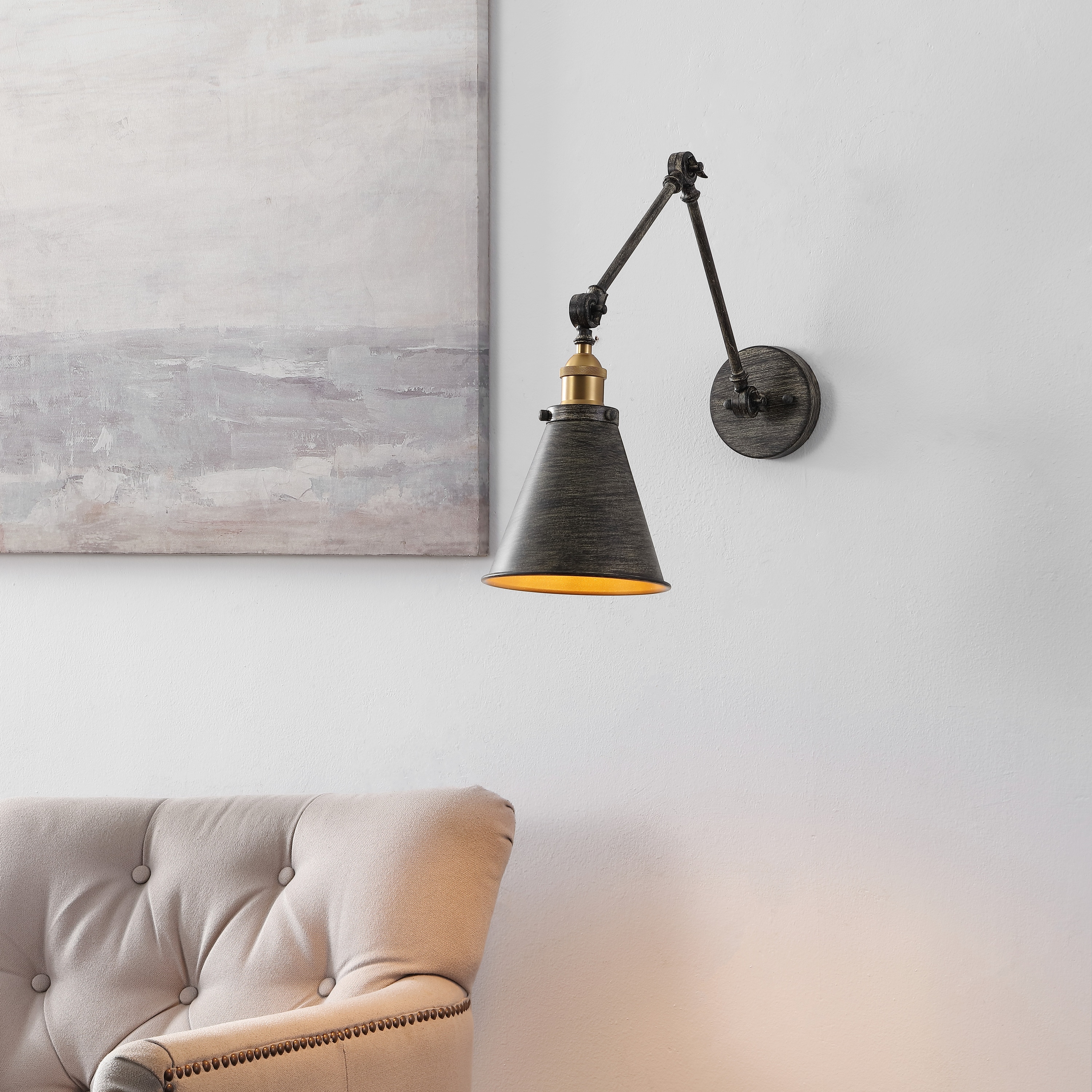 JONATHAN  Y JYL7462D Rover Classic Adjustable Arm 7.00-in W 1 -Light Polished Gray Industrial Wall Sconce