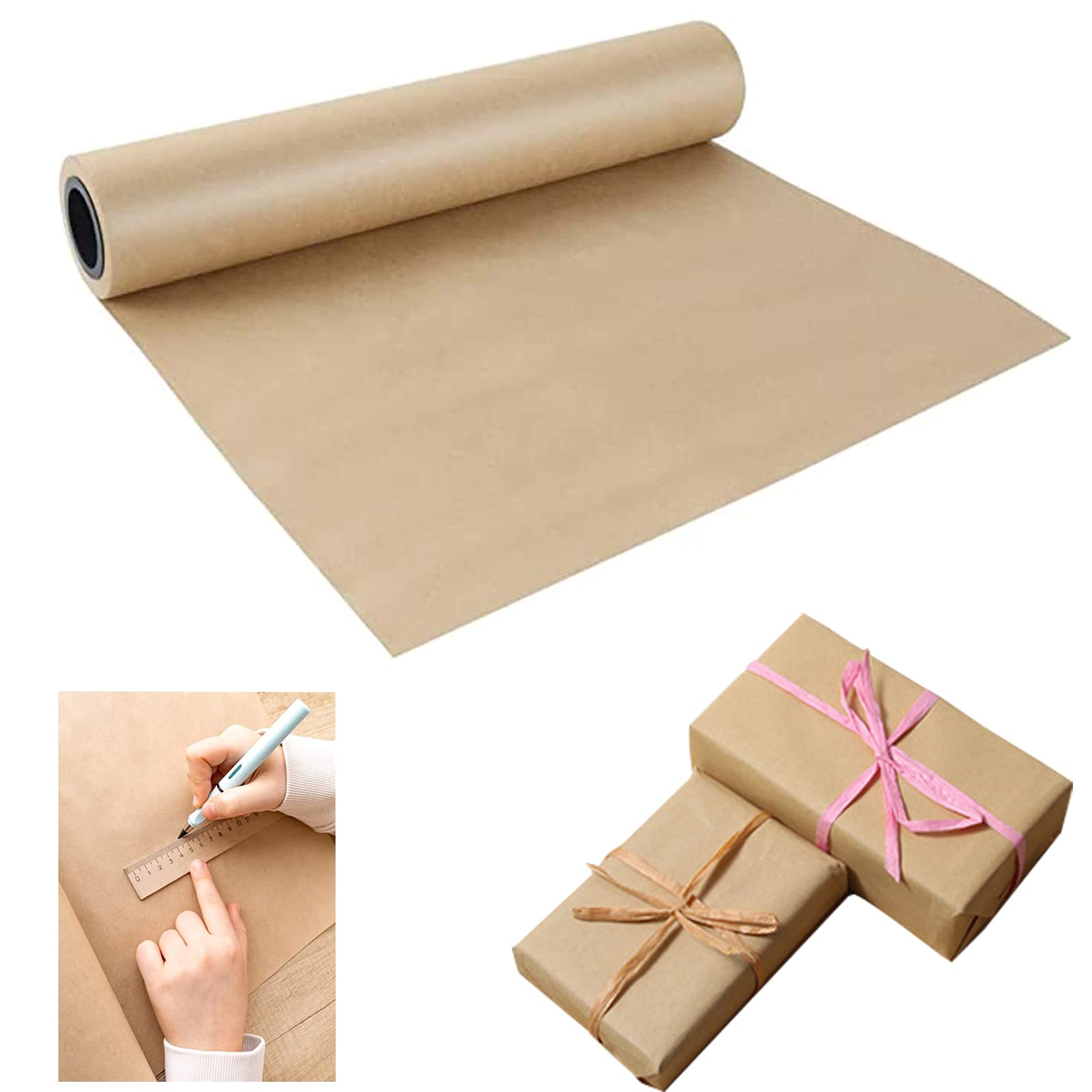 KIWDZFU Brown Kraft Paper Roll 15 in x 33 ft Durable Wrapping Paper for Gift Wrapping Crafting and Packaging durable home #LKI0826A0356