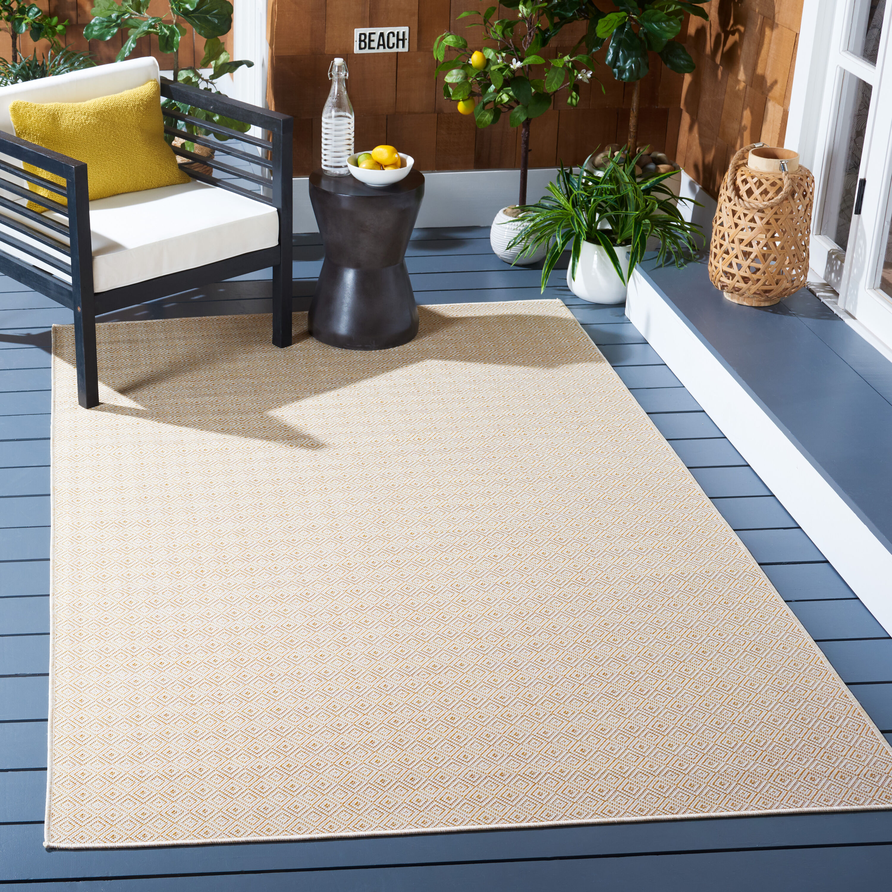 Hampton Yellow Square Indoor/Outdoor Polypropylene Rug