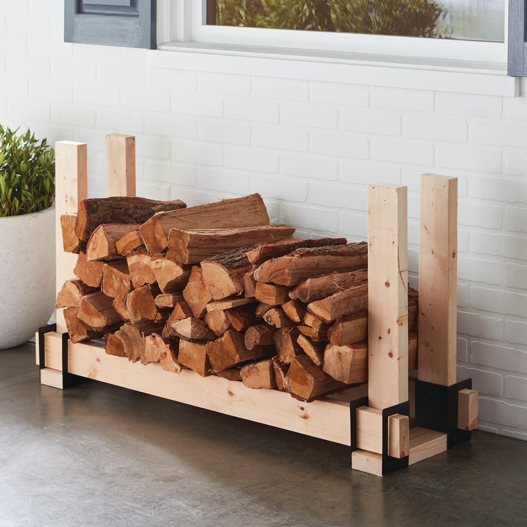 4ft OUTDOOR FIREWOOD LOG Rack Straight Side with storage crib