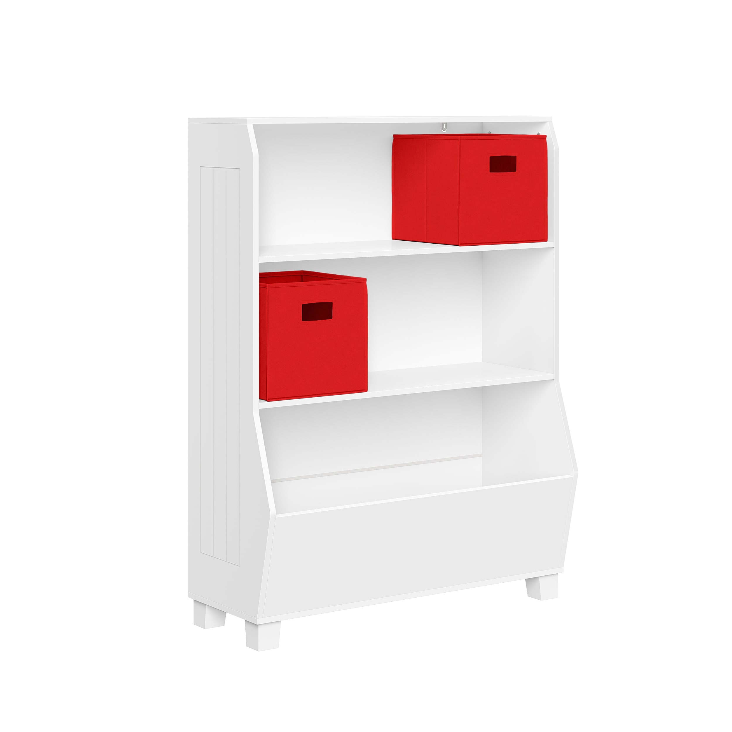 RiverRidge 02-353K White with 2 Red Bins Kids bookcase ( 33.5-Inches W x 44.62-Inches H x 13.75-Inches D )
