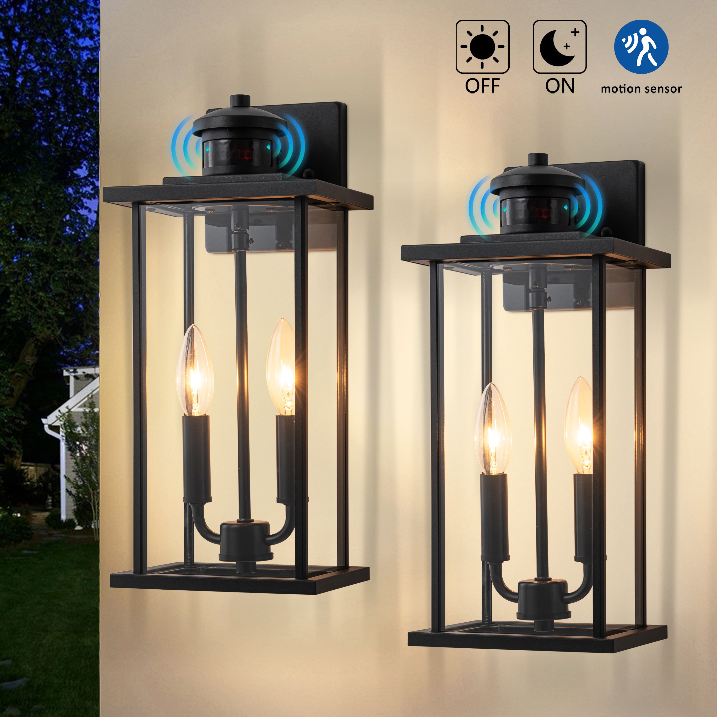 C Cattleya LCA2581-JUN-2W 2 -Pack 2 -Light 15.25-in H Matte Black Hardwired Motion Sensor Dusk to Dawn Outdoor Wall Light