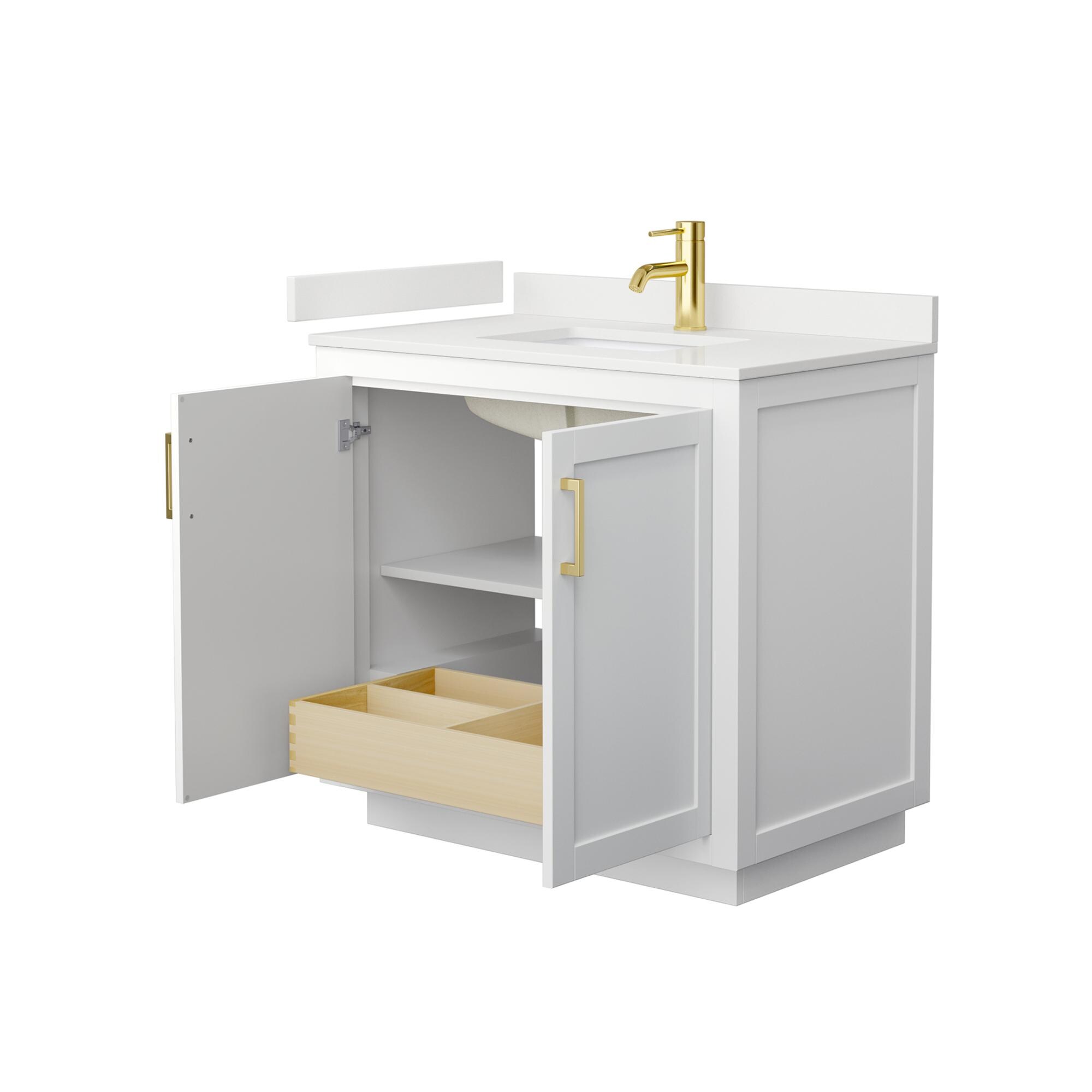 Miranda 36" White Freestanding Single Sink Bathroom Vanity with Quartz Top