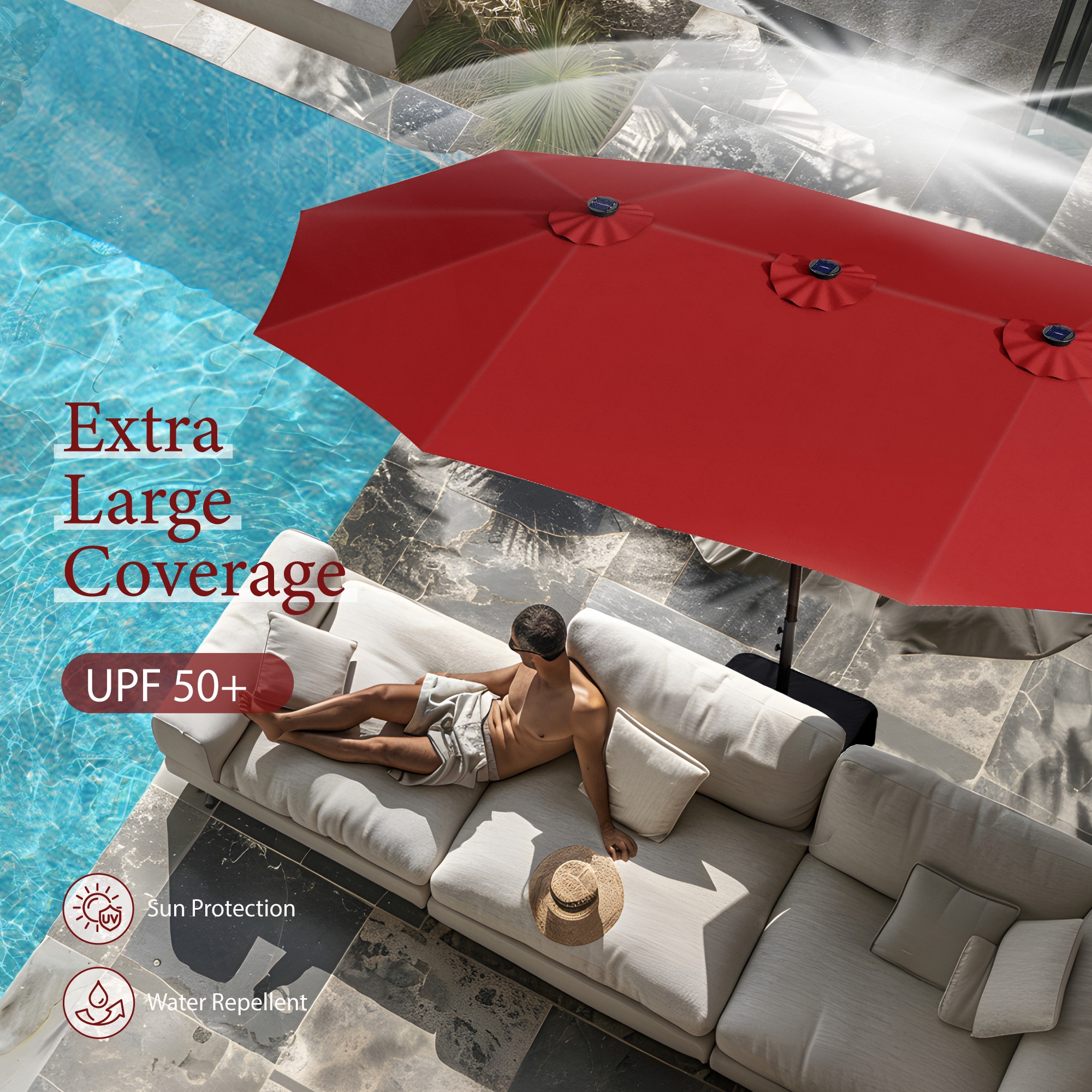 Sunshine Valley 15-ft Steel Red Market Patio Umbrella with