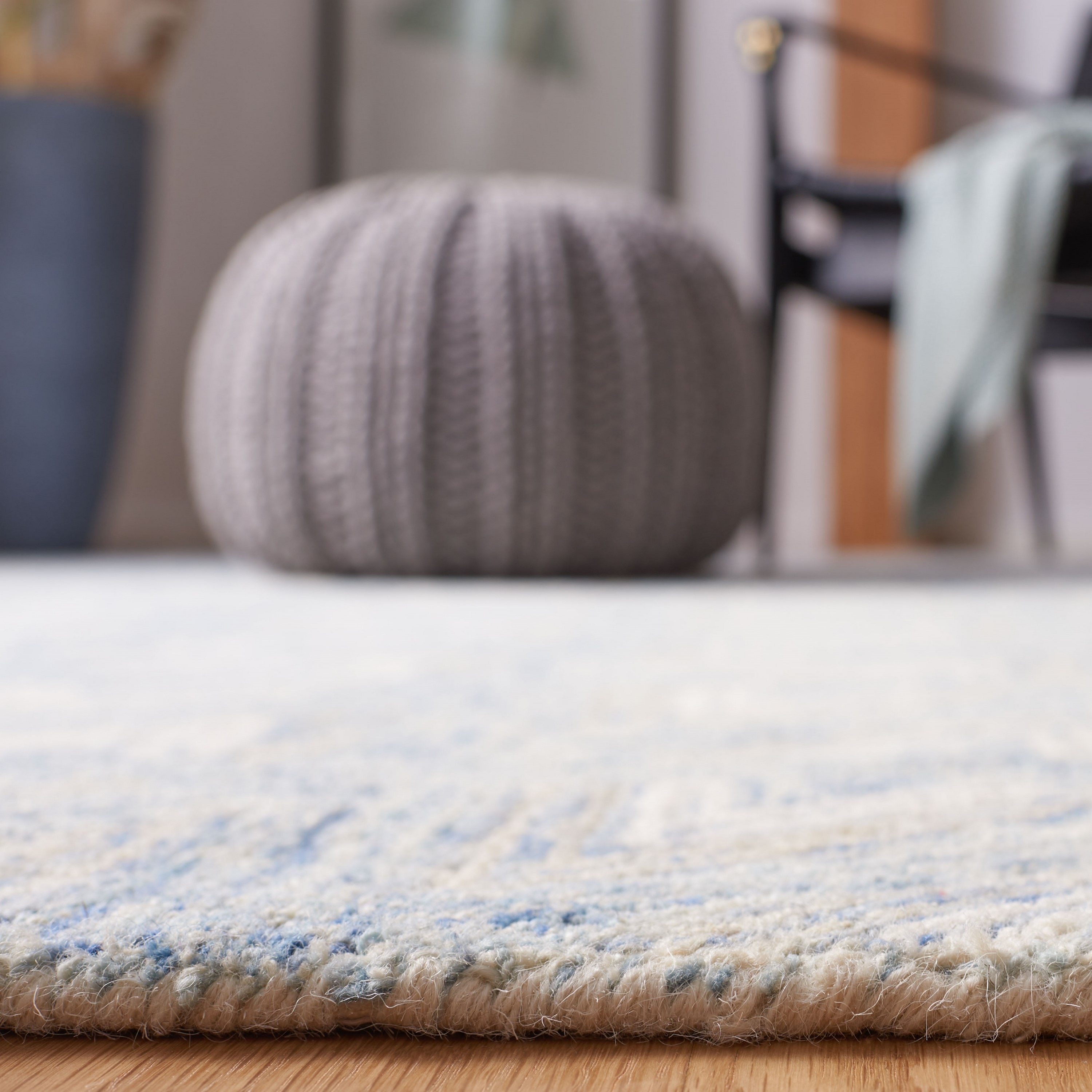 Blue and Beige Abstract Hand Tufted Wool Runner Rug