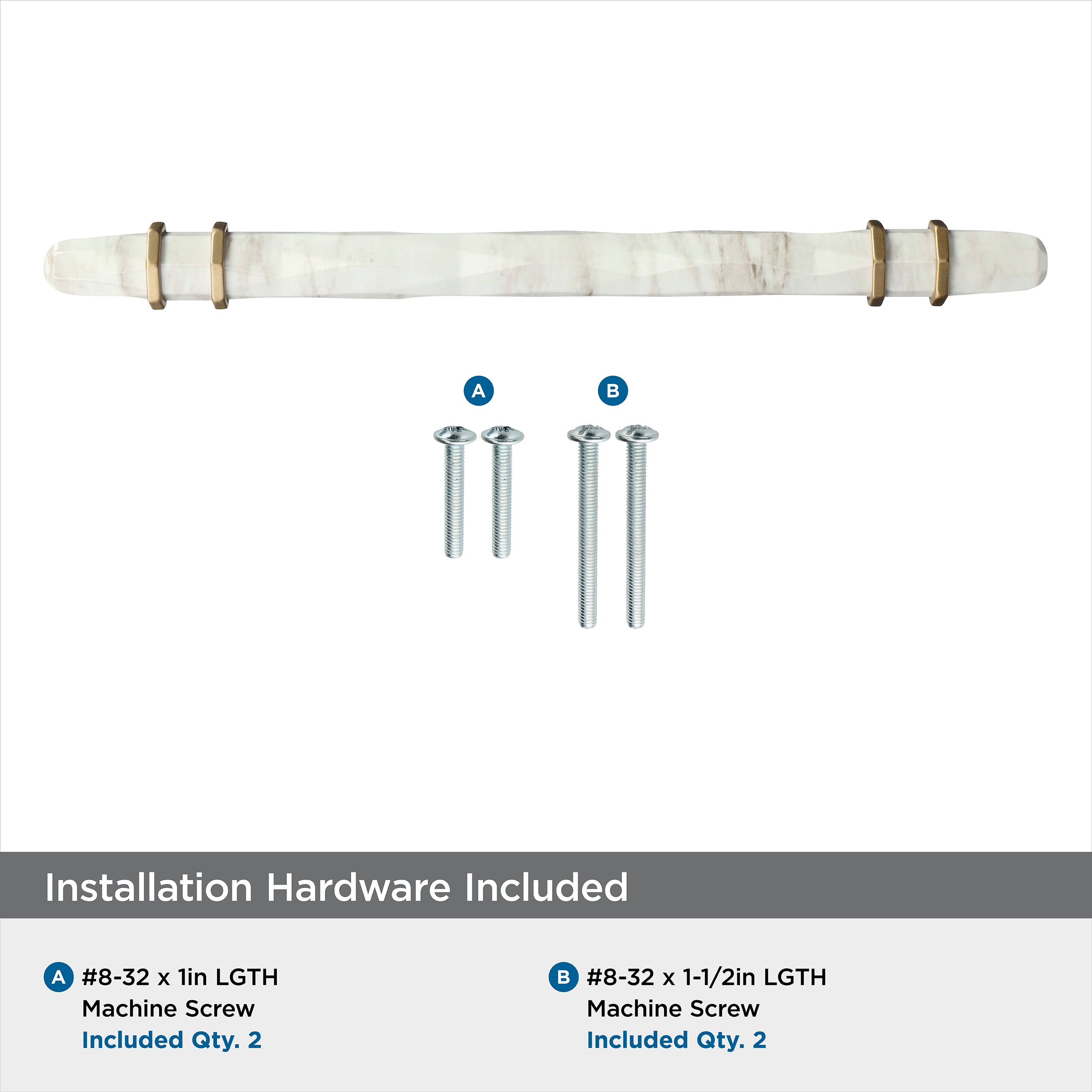 Marble White and Bronze Modern Bar Pull with Mounting Hardware