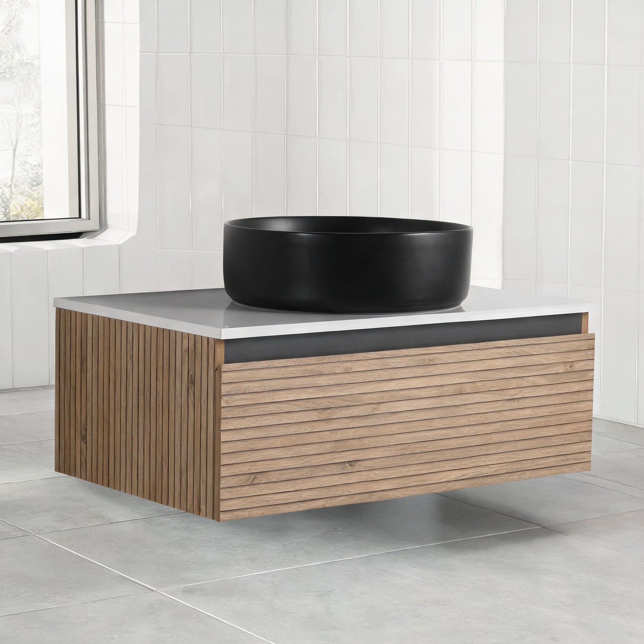 Watnature - Plywood Light Coffee 30 Inch Wall-Mounted Bathroom Vanity Contemporary Floating Stora...