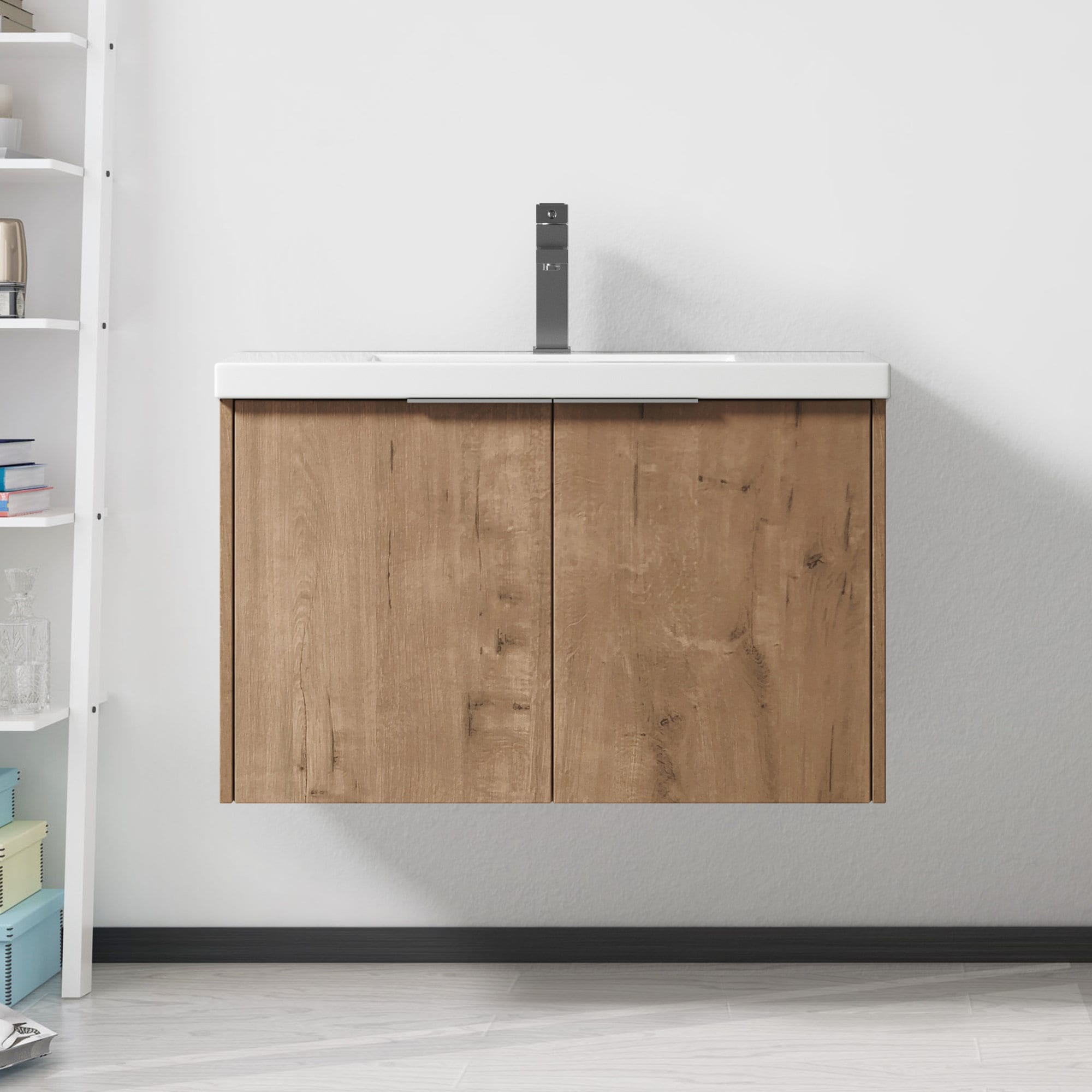 Afoxsos - 30 Inch Floating Bathroom Vanity Soft Close Doors Resin Sink Ample Storage Open Shelf H...