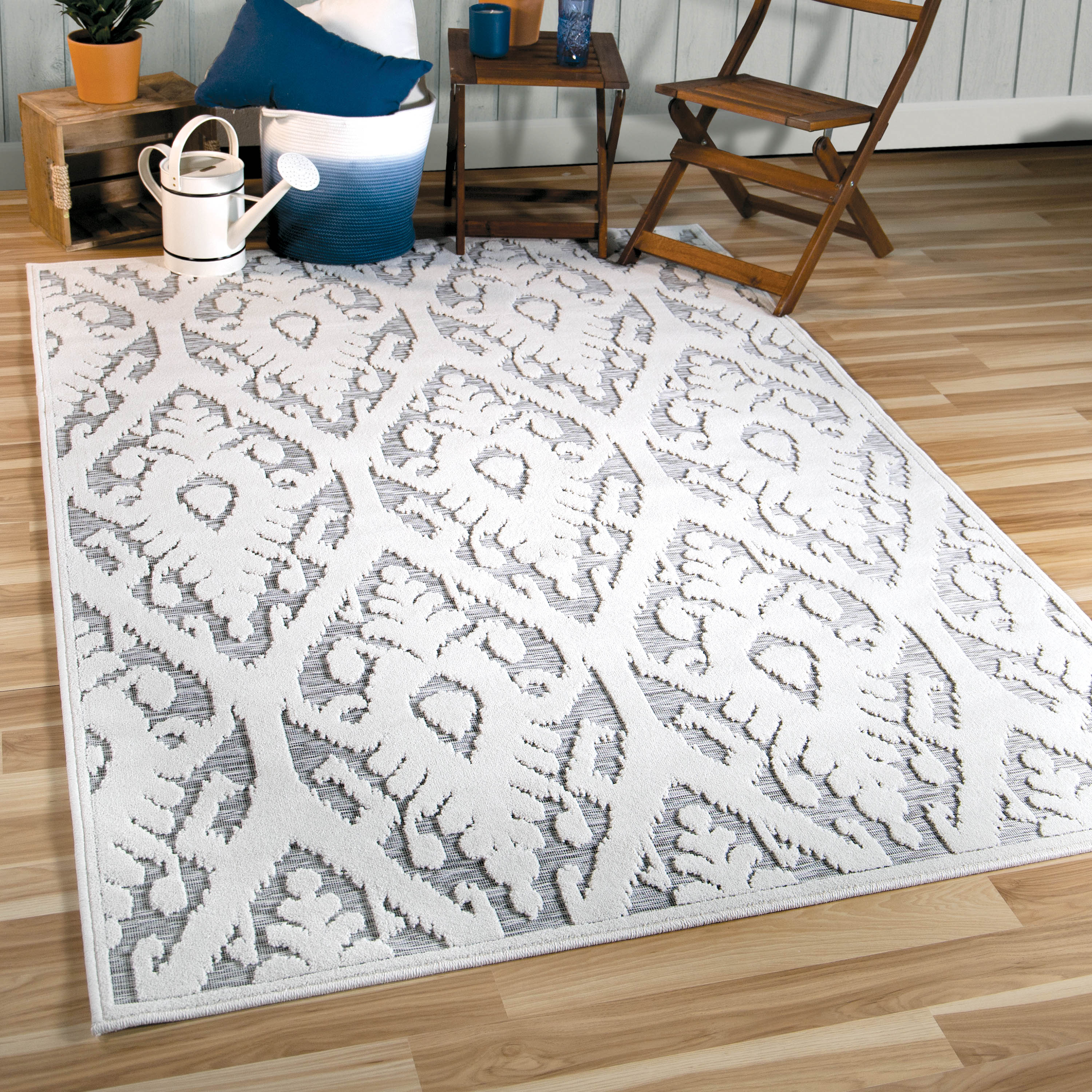 Orian Rugs 398793 Boucle Salvador 5 x 8 (ft) Loomed Polypropylene Natural Grey Rectangular Indoor/Outdoor Geometric Area rug
