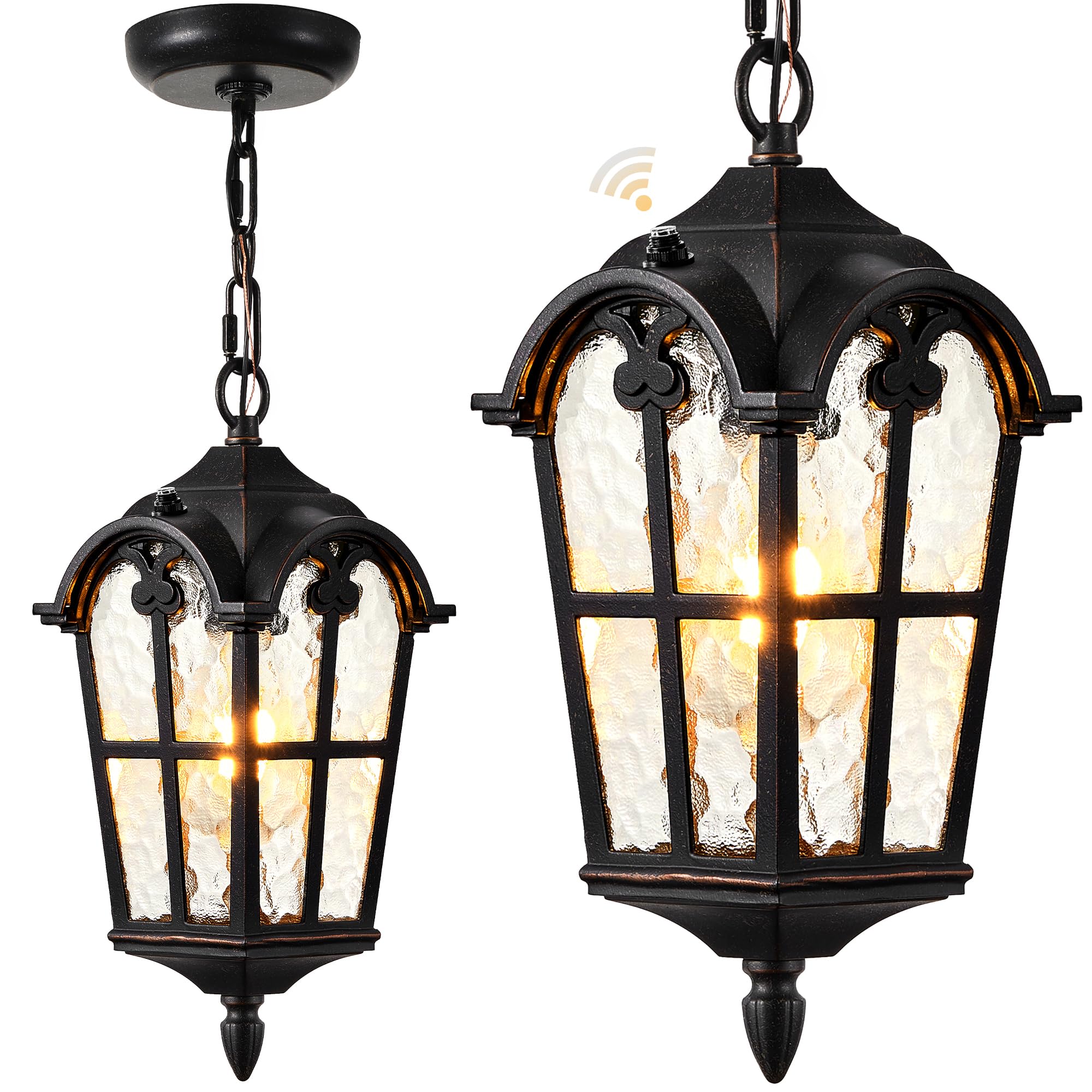 Ahfiwaso  Vintage ORB Dusk to Dawn Pendant Light Fixture with Adjustable Chain Outdoor Porch Lighting Aluminum Waterproof Hanging Exterior Light