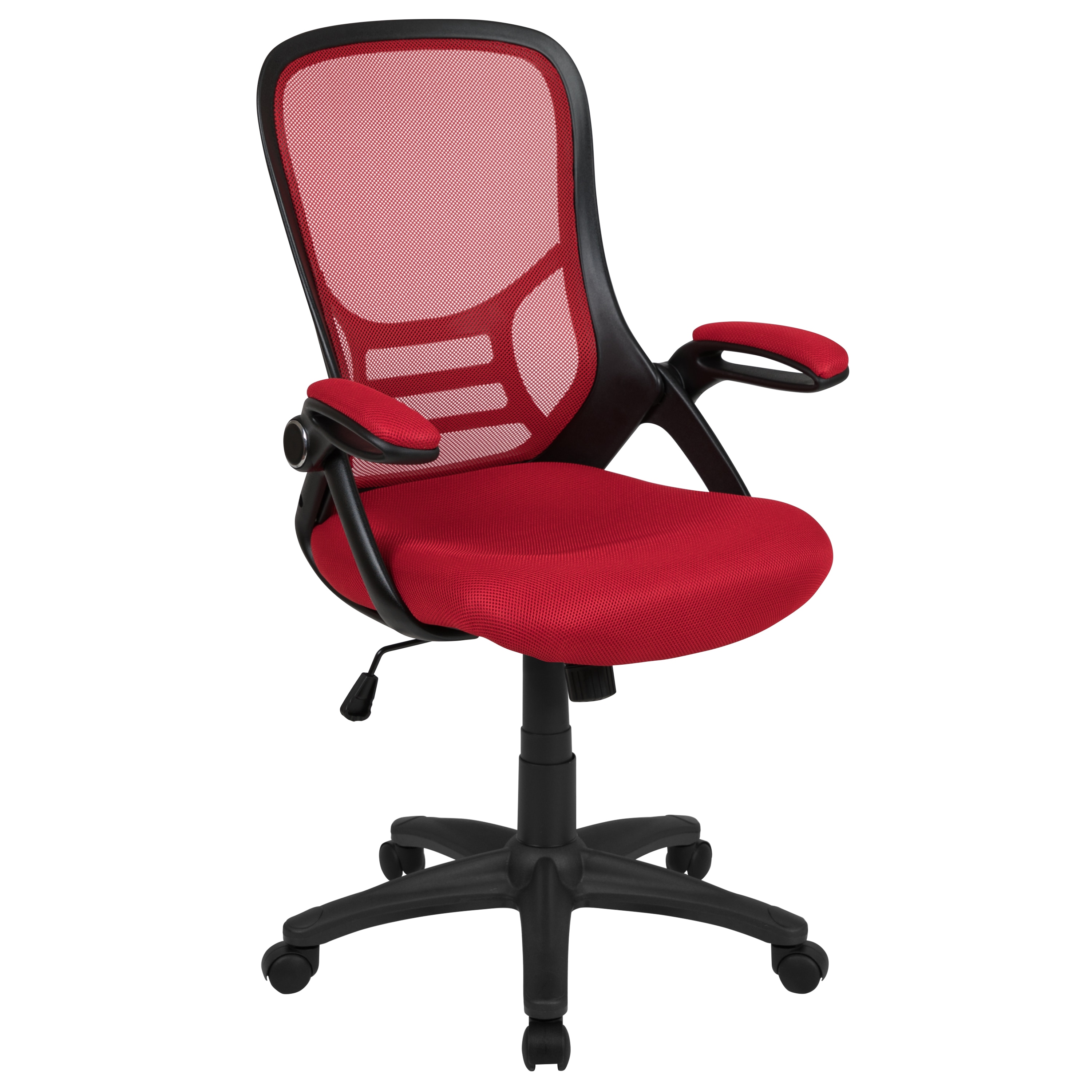 Emma + Oliver High Back Red Mesh Ergonomic Office Chair with Black Frame and Flip-up Arms