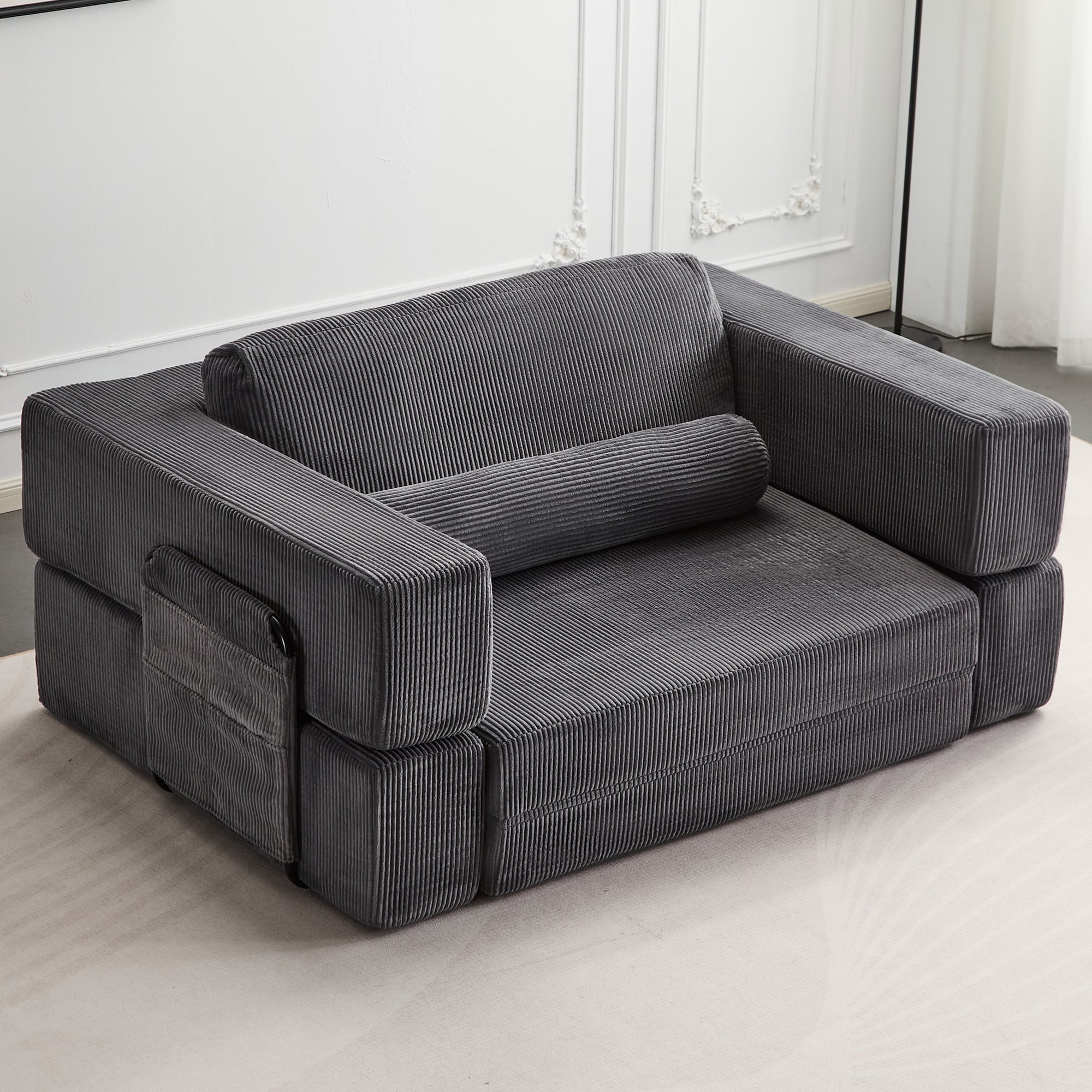MAYEERTY  Foldable Castle Modular Play Couch Instant Expansion Comfort Creative Furniture With One Side Seat for Living Room Bedroom DARK GRAY