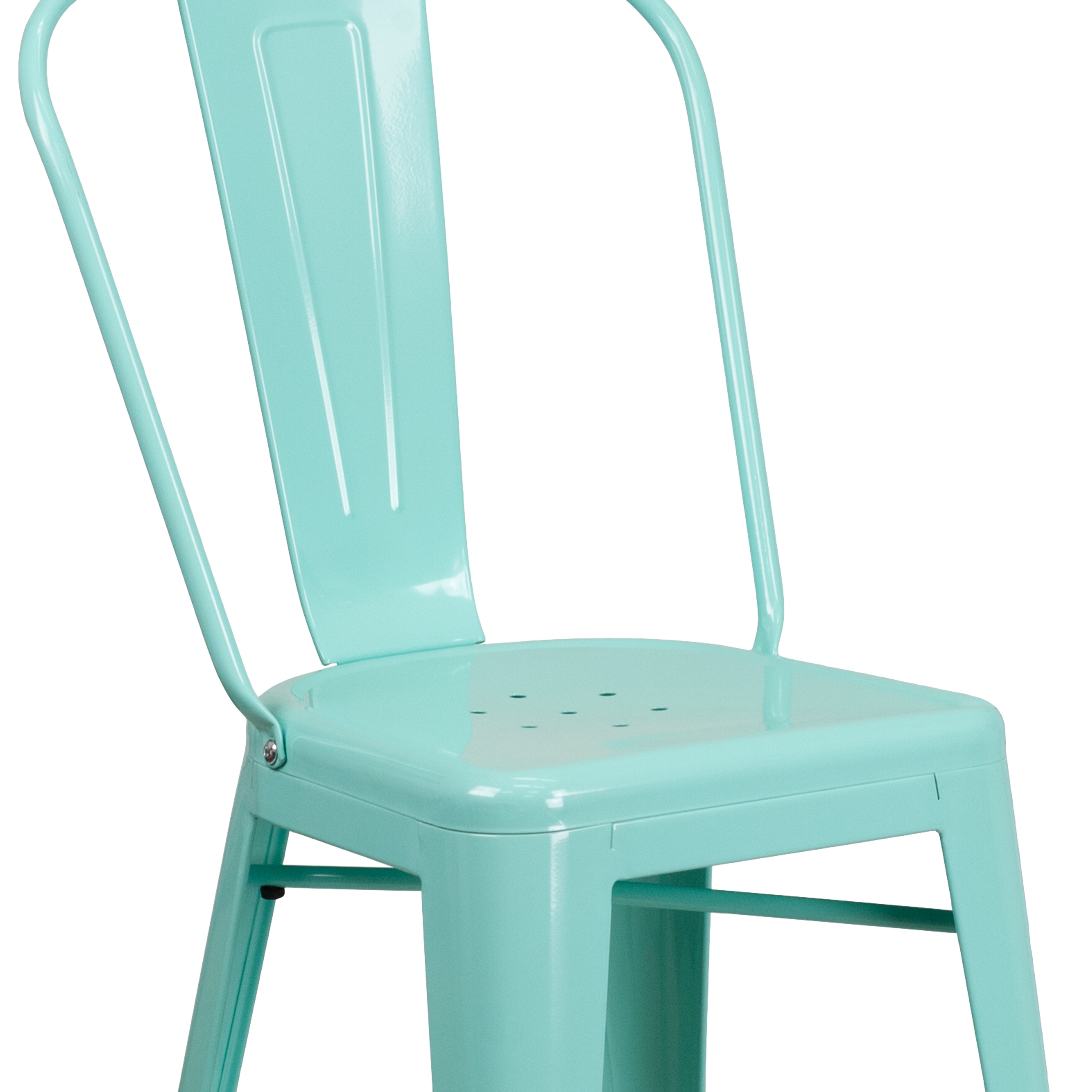 Mint Green Industrial Metal Tolix Bar Stool with Cone Legs