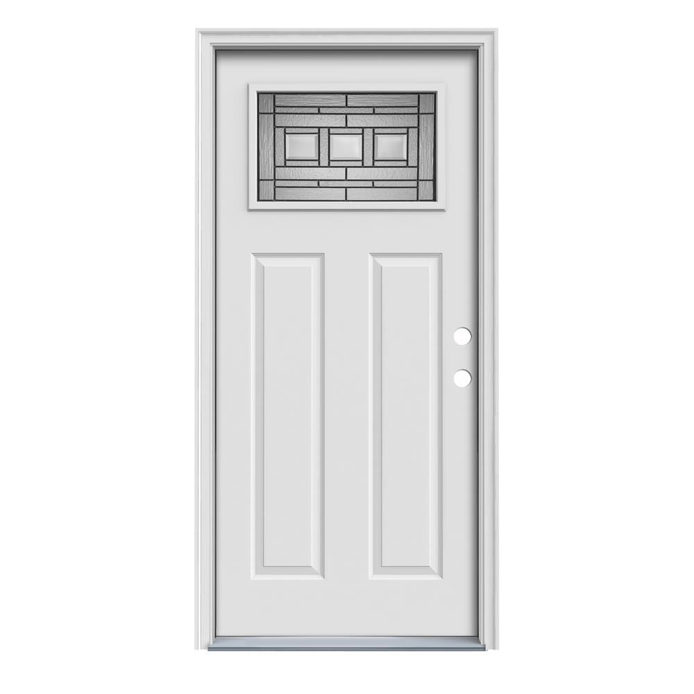JELD-WEN LOWOLJW167701070 Craftsman 32-in x 80-in x 4-9/16-in Steel Craftsman Left-hand inswing Primed Prehung Front Door with Brickmould Insulating core