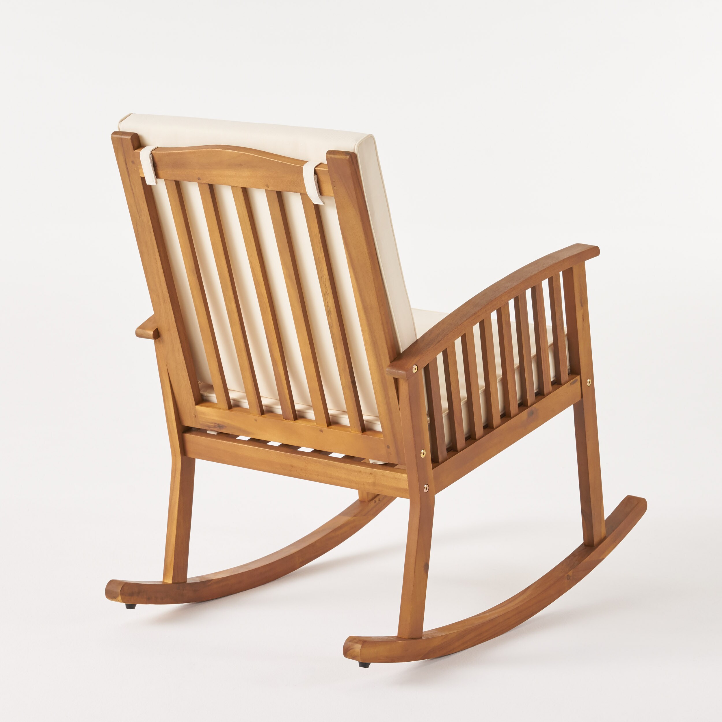 Casa Brown Acacia Wood Rocking Chair with Beige Cushions