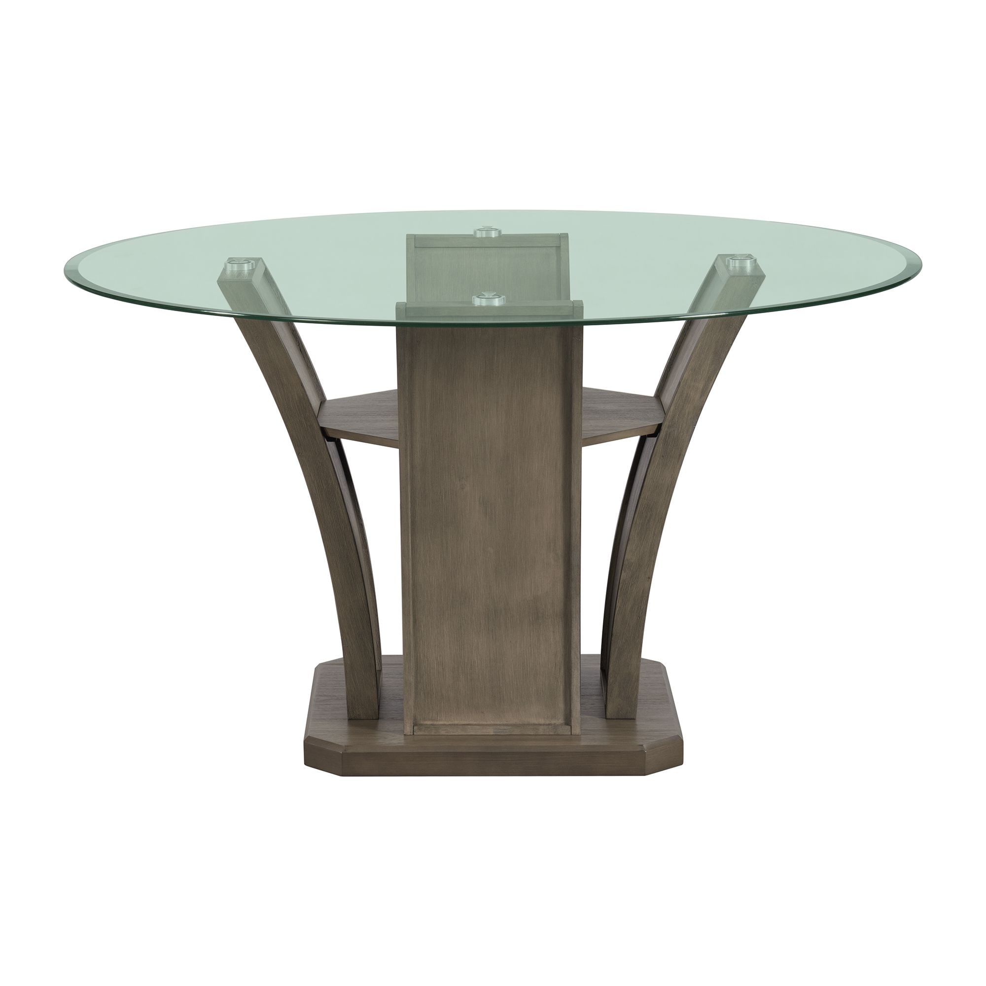 Picket House Furnishings DPR300RDTTB Grey Round Transitional Dining Table, Glass top with Gray Wood Pedestal Base 54-in L x 30-in H